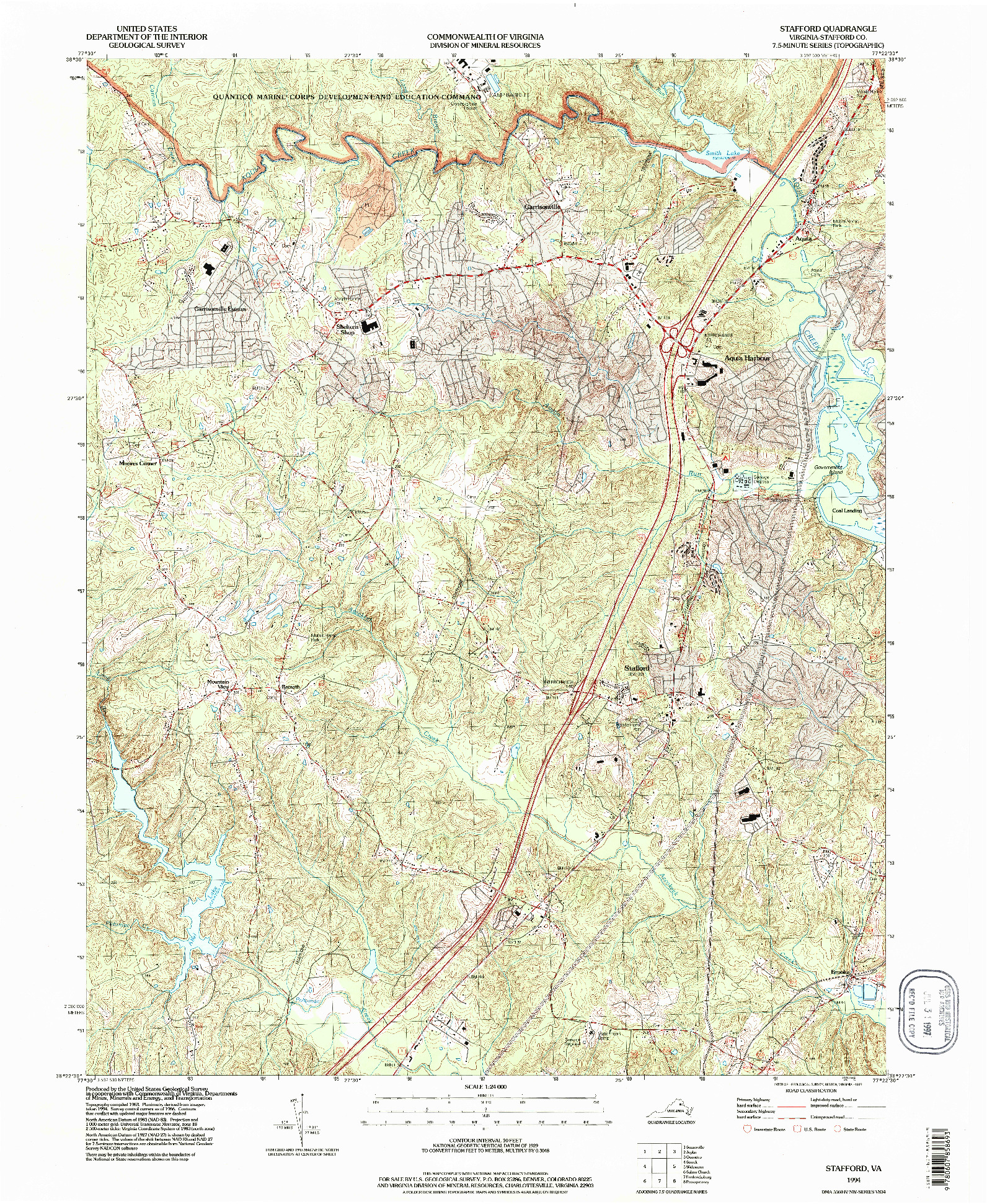 USGS 1:24000-SCALE QUADRANGLE FOR STAFFORD, VA 1994