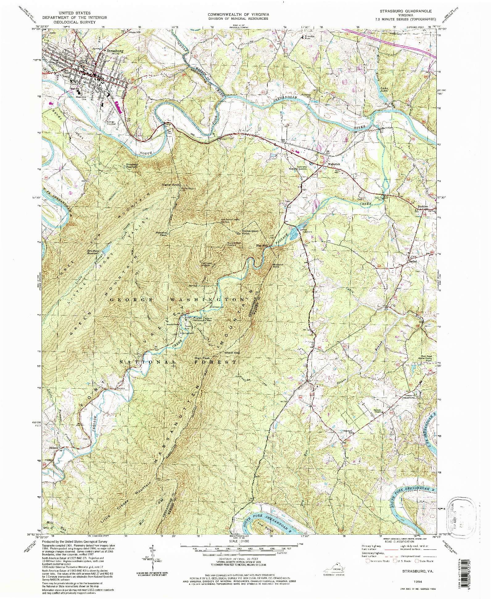 USGS 1:24000-SCALE QUADRANGLE FOR STRASBURG, VA 1994