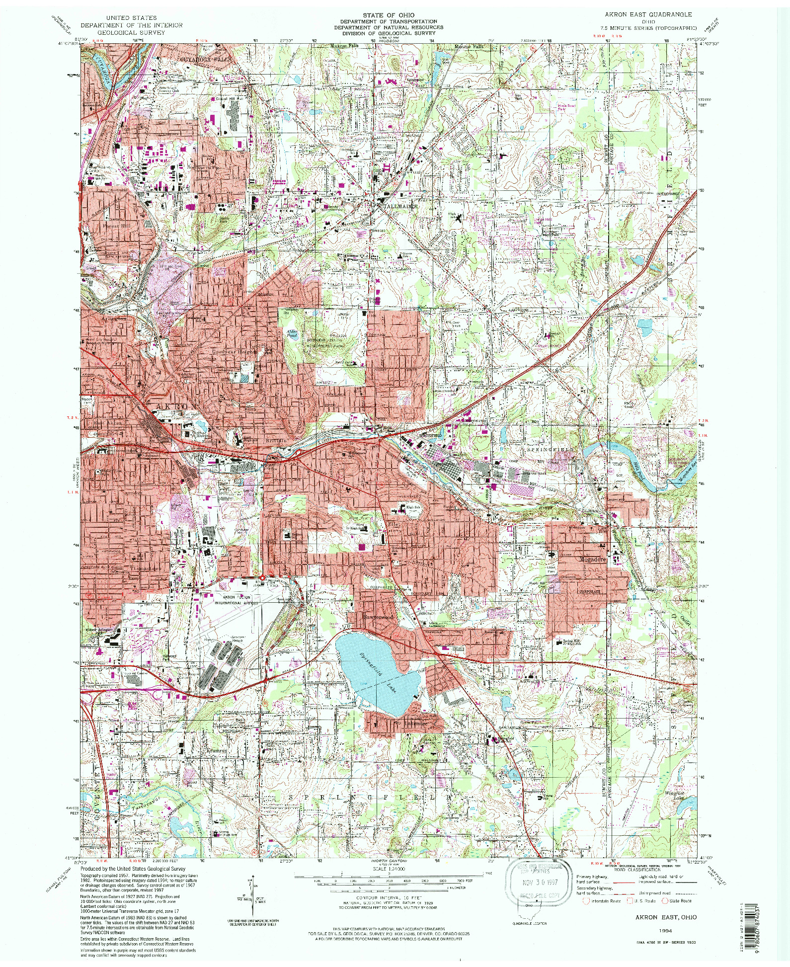 USGS 1:24000-SCALE QUADRANGLE FOR AKRON EAST, OH 1994
