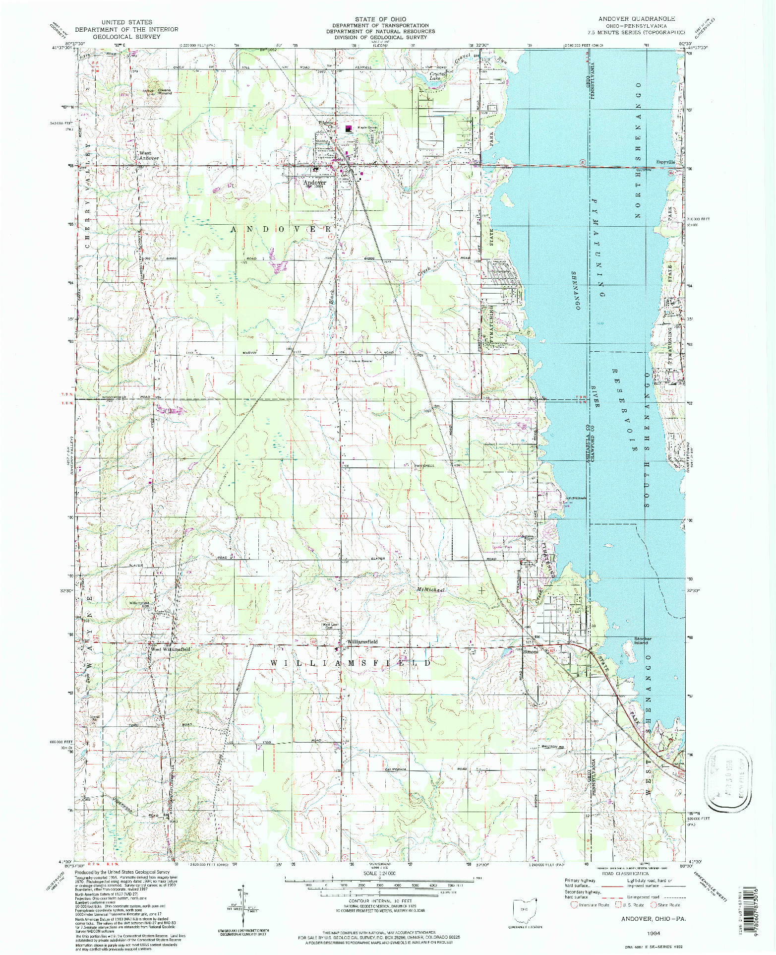 USGS 1:24000-SCALE QUADRANGLE FOR ANDOVER, OH 1994