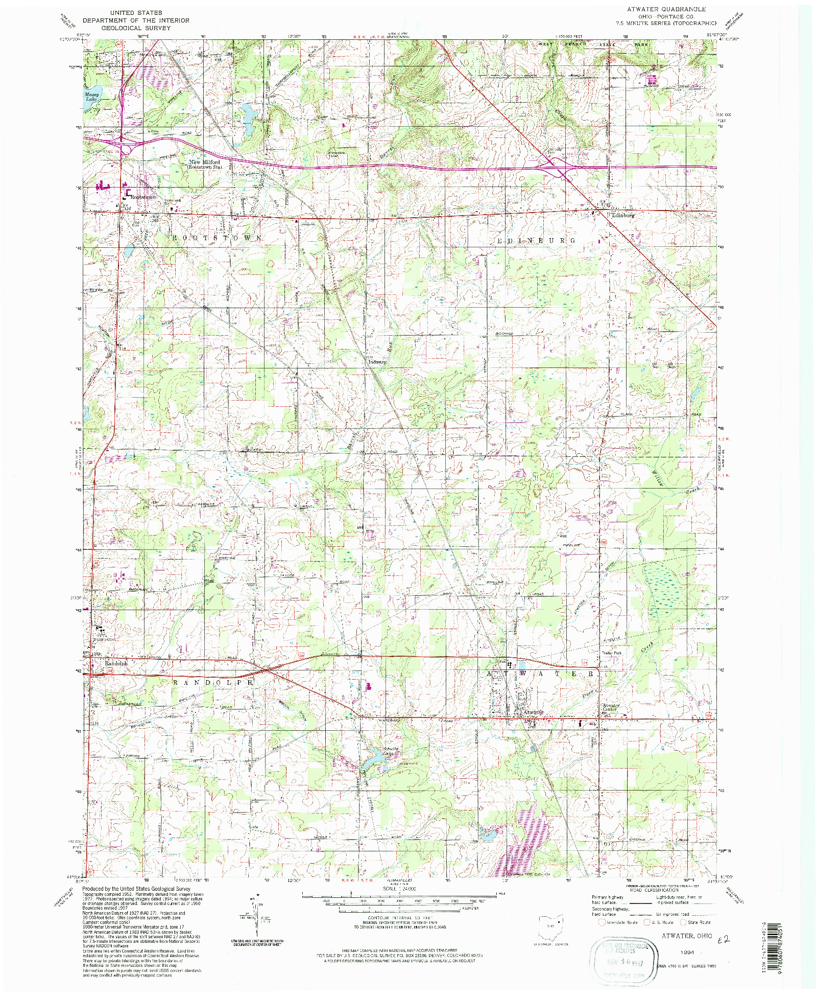 USGS 1:24000-SCALE QUADRANGLE FOR ATWATER, OH 1994