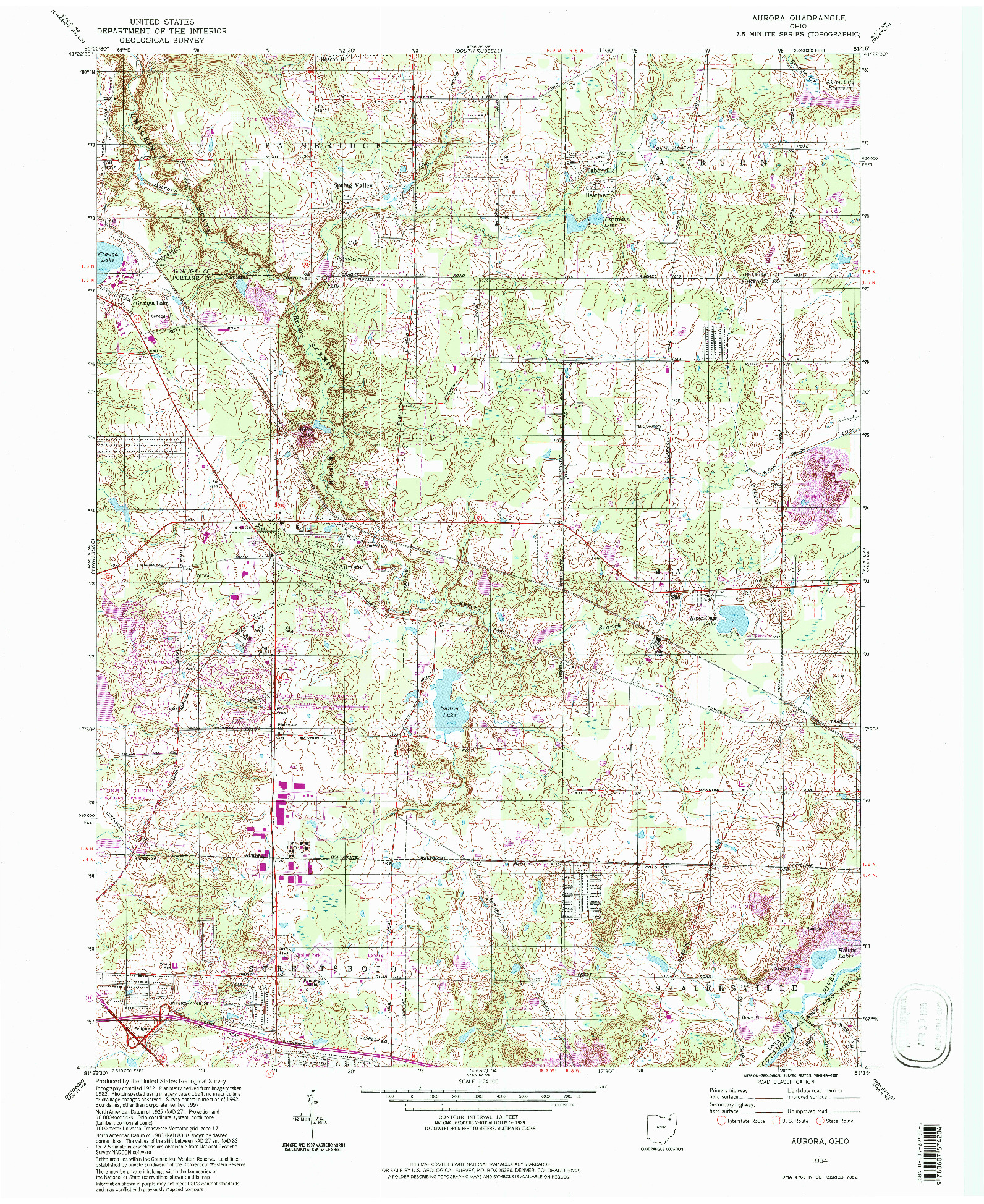 USGS 1:24000-SCALE QUADRANGLE FOR AURORA, OH 1994