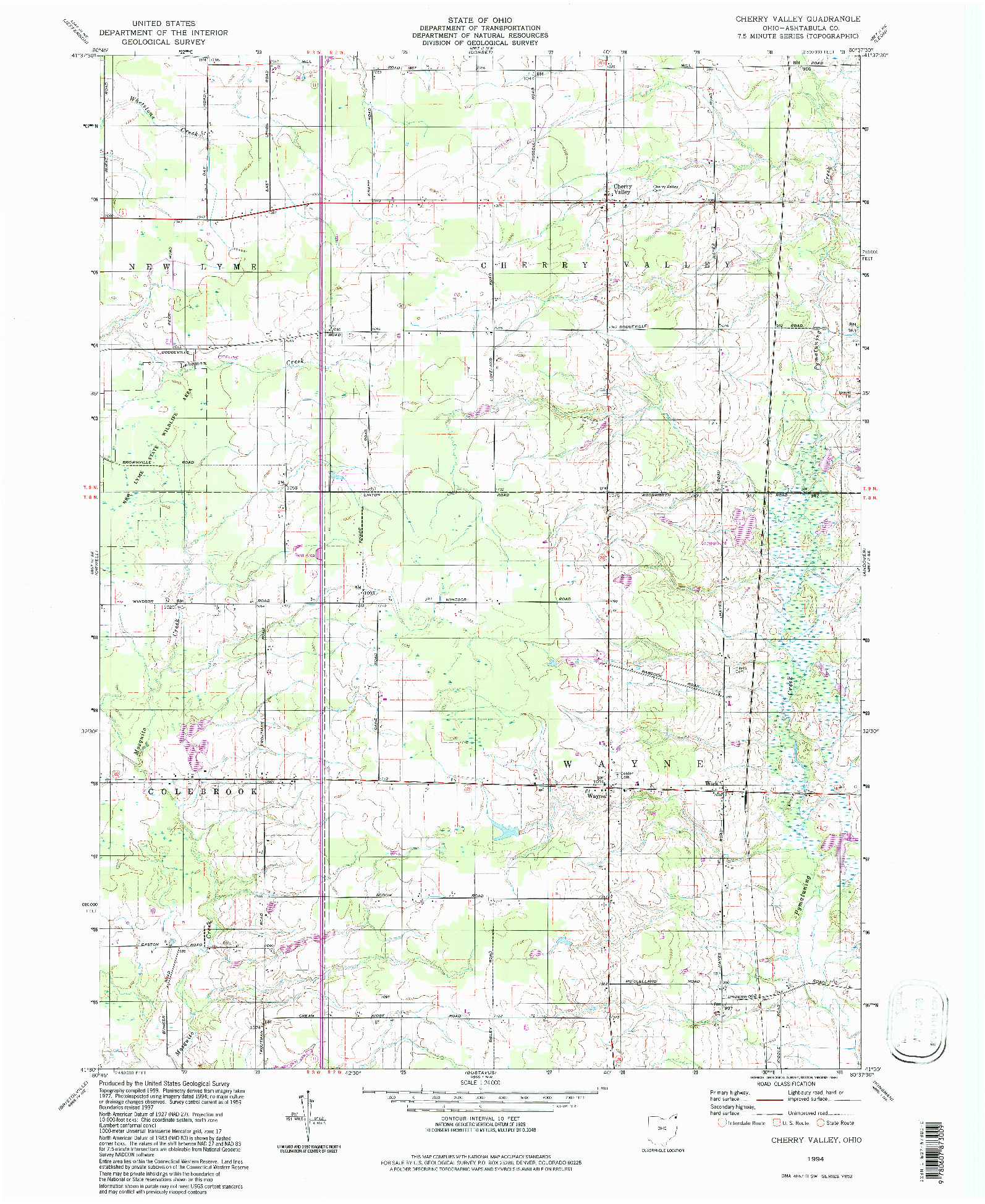 USGS 1:24000-SCALE QUADRANGLE FOR CHERRY VALLEY, OH 1994