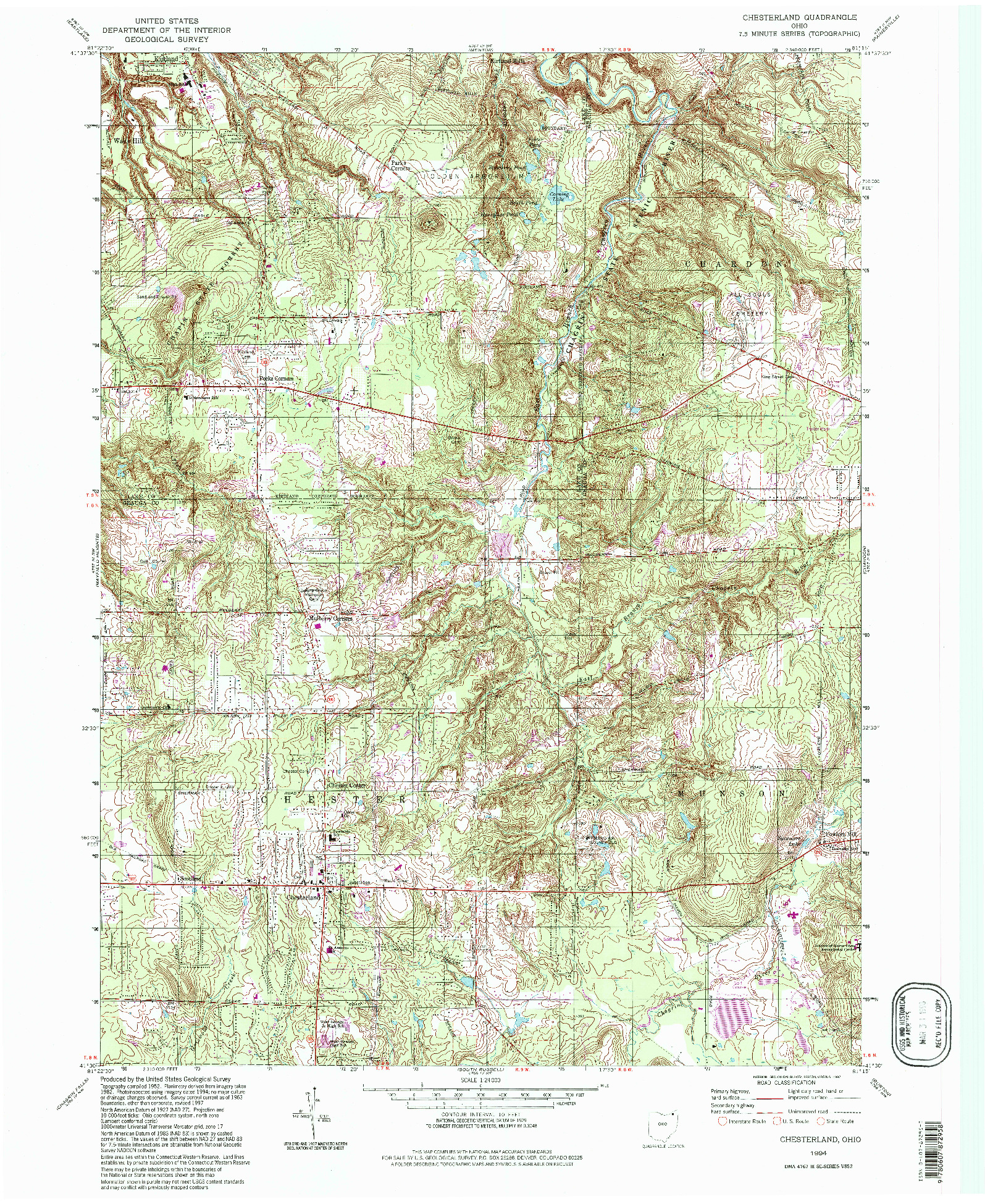 USGS 1:24000-SCALE QUADRANGLE FOR CHESTERLAND, OH 1994