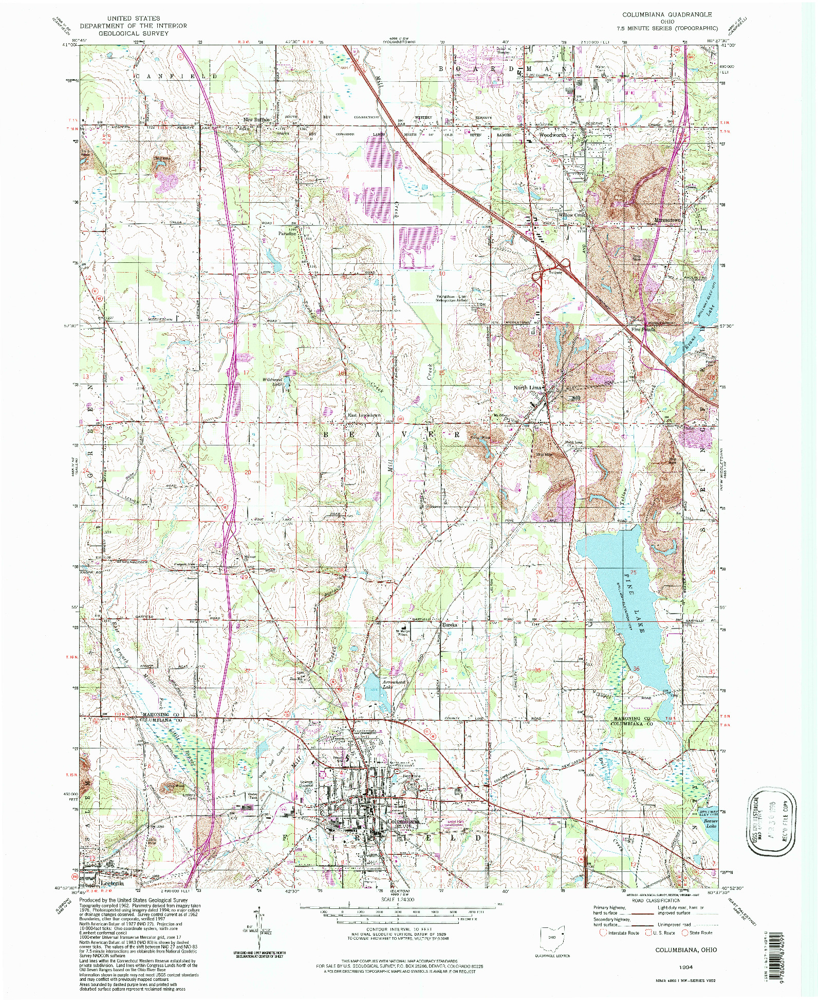 USGS 1:24000-SCALE QUADRANGLE FOR COLUMBIANA, OH 1994