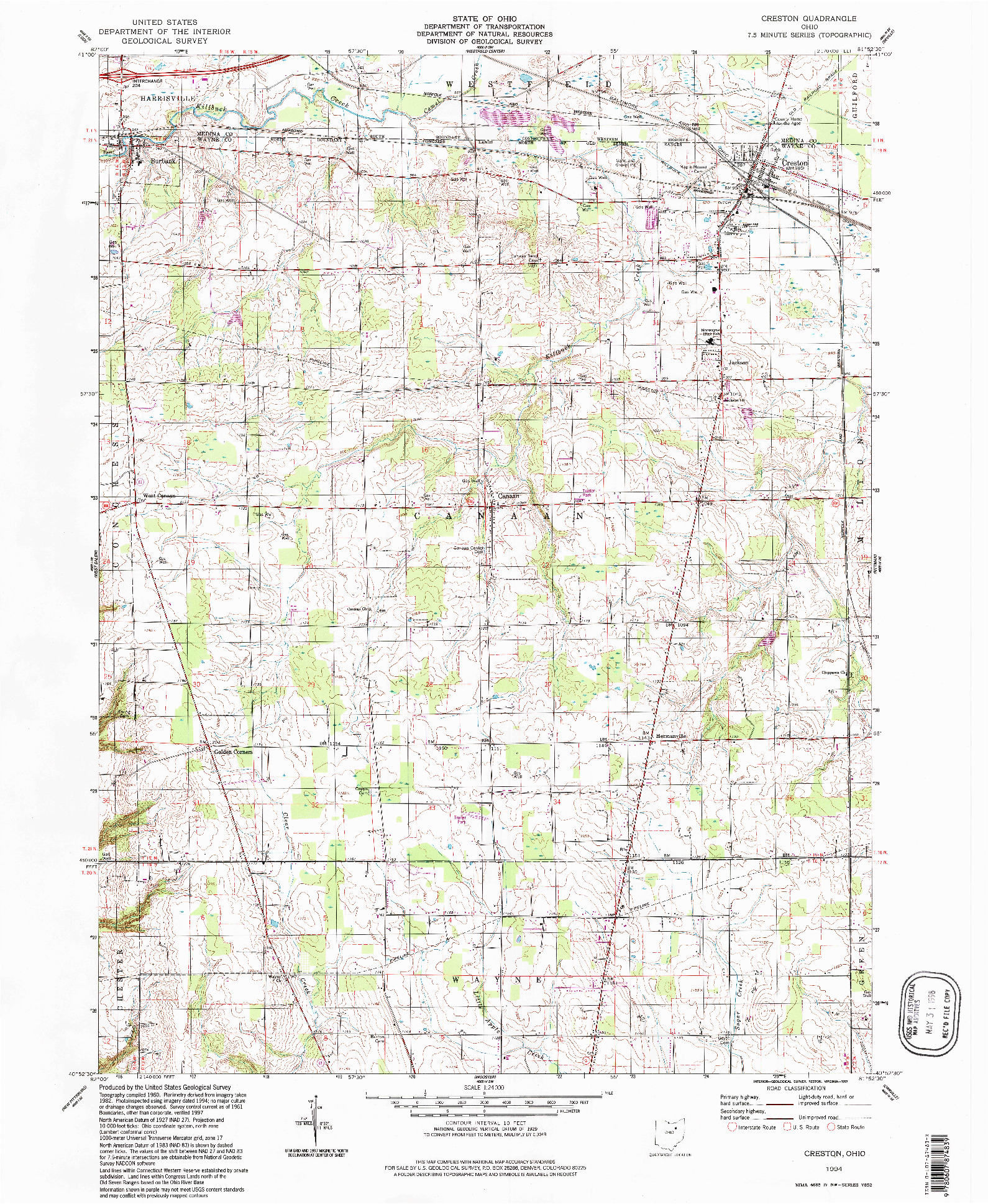 USGS 1:24000-SCALE QUADRANGLE FOR CRESTON, OH 1994