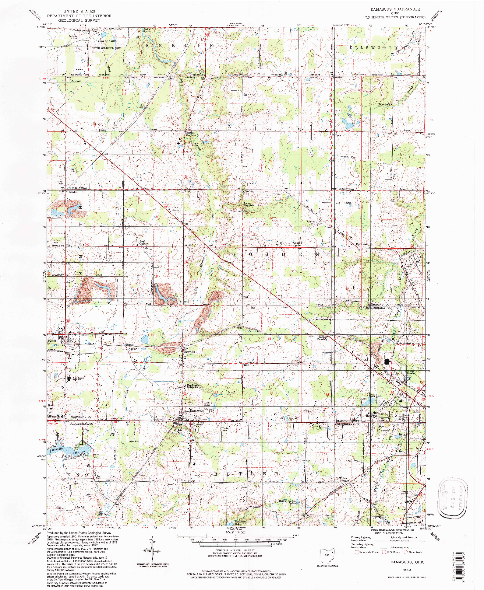 USGS 1:24000-SCALE QUADRANGLE FOR DAMASCUS, OH 1994