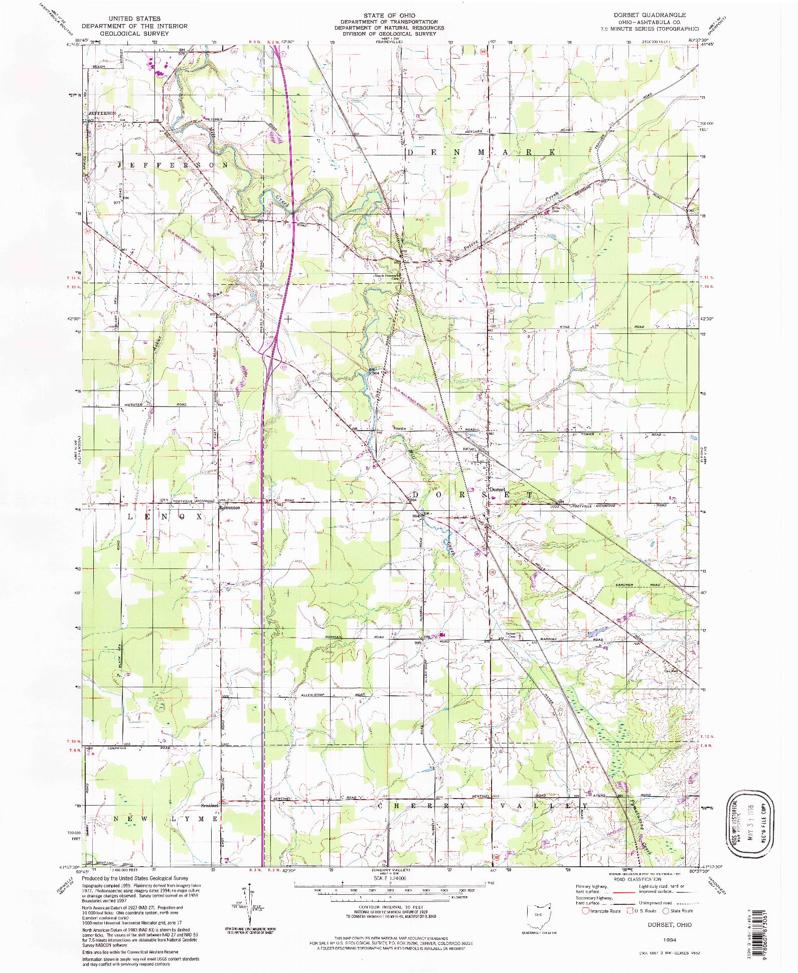 USGS 1:24000-SCALE QUADRANGLE FOR DORSET, OH 1994