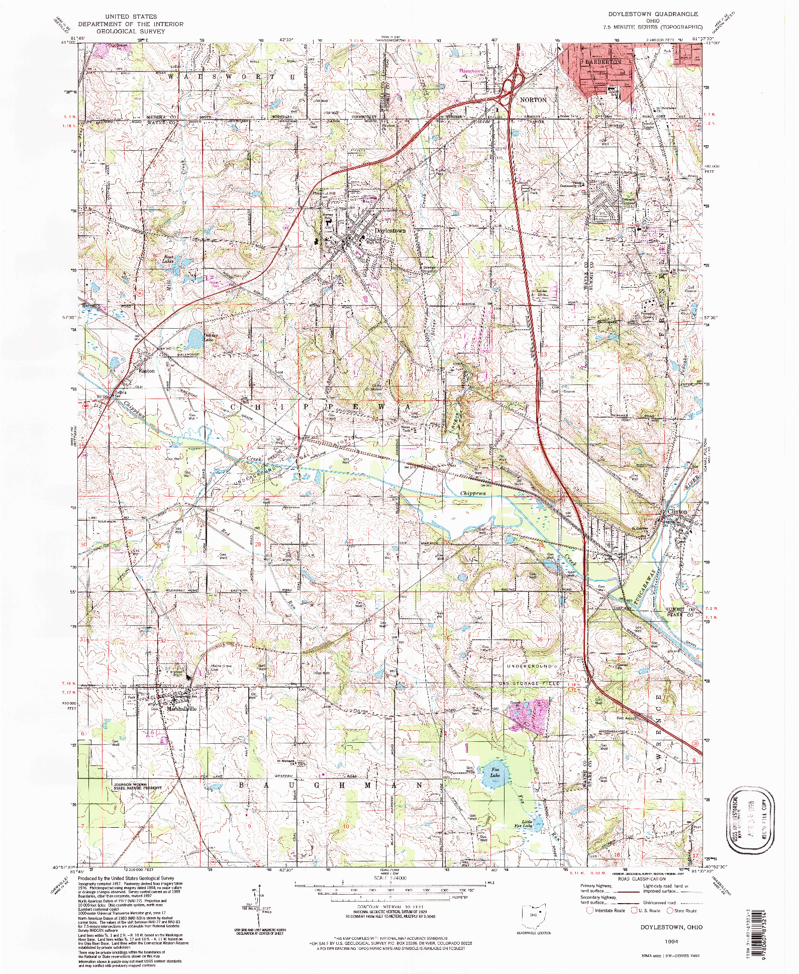 USGS 1:24000-SCALE QUADRANGLE FOR DOYLESTOWN, OH 1994
