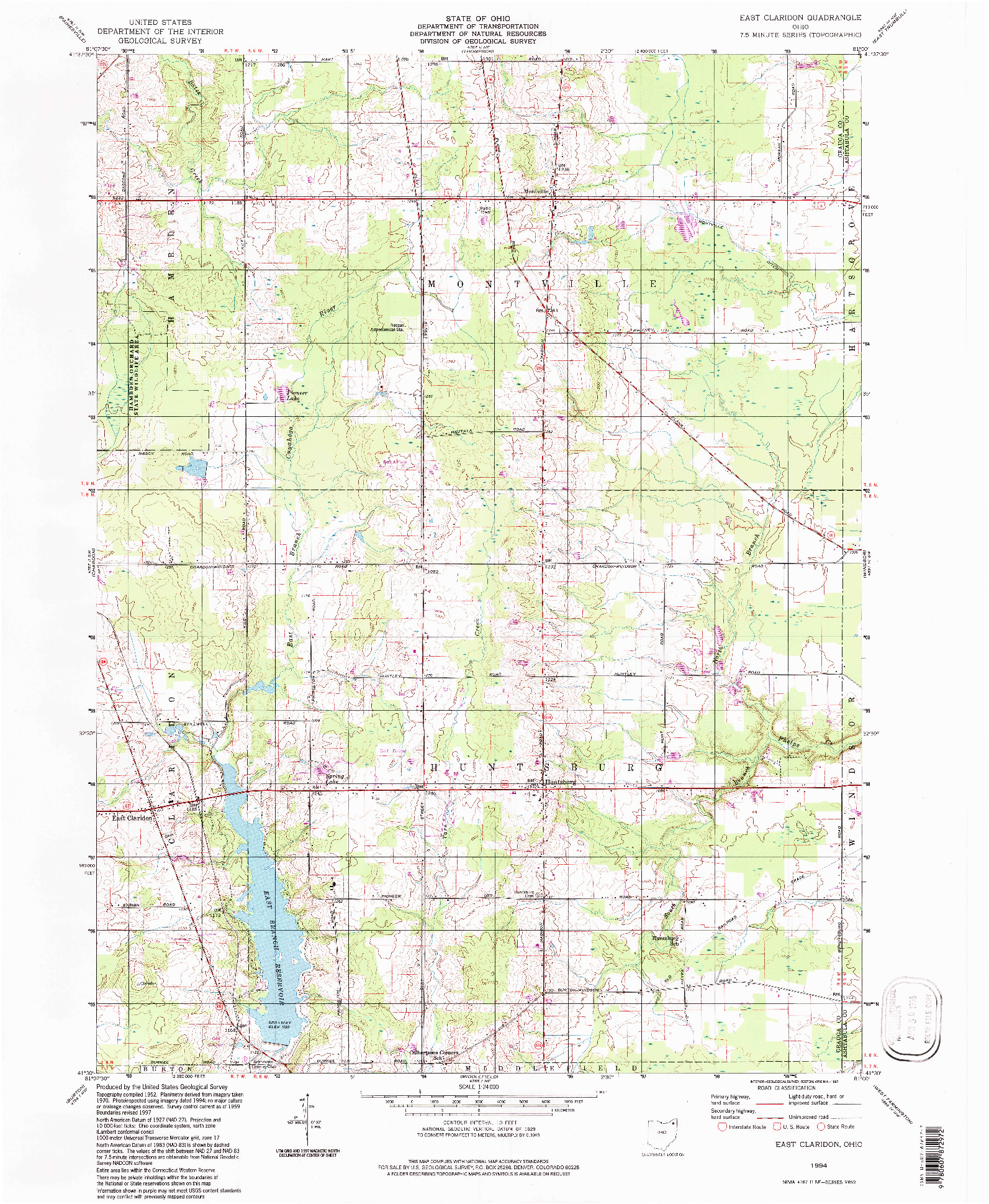 USGS 1:24000-SCALE QUADRANGLE FOR EAST CLARIDON, OH 1994