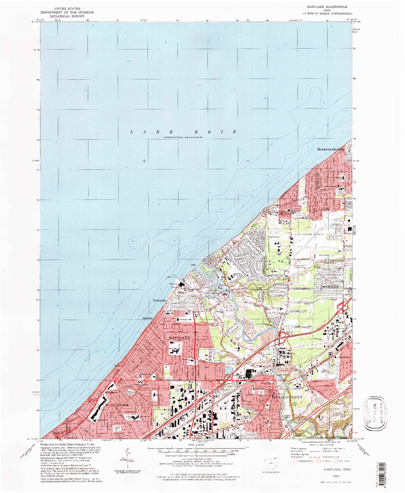 USGS 1:24000-SCALE QUADRANGLE FOR EASTLAKE, OH 1994