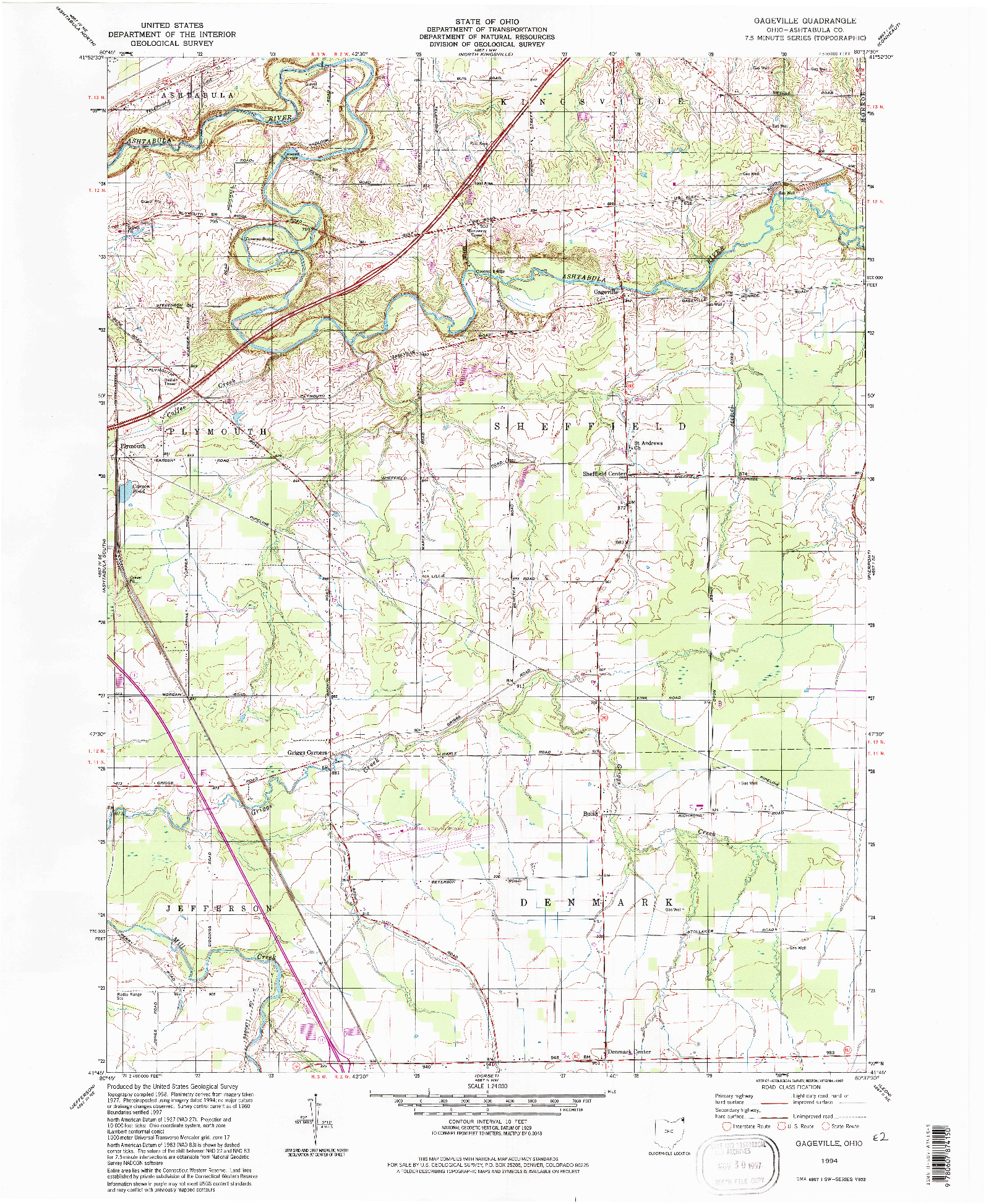 USGS 1:24000-SCALE QUADRANGLE FOR GAGEVILLE, OH 1994