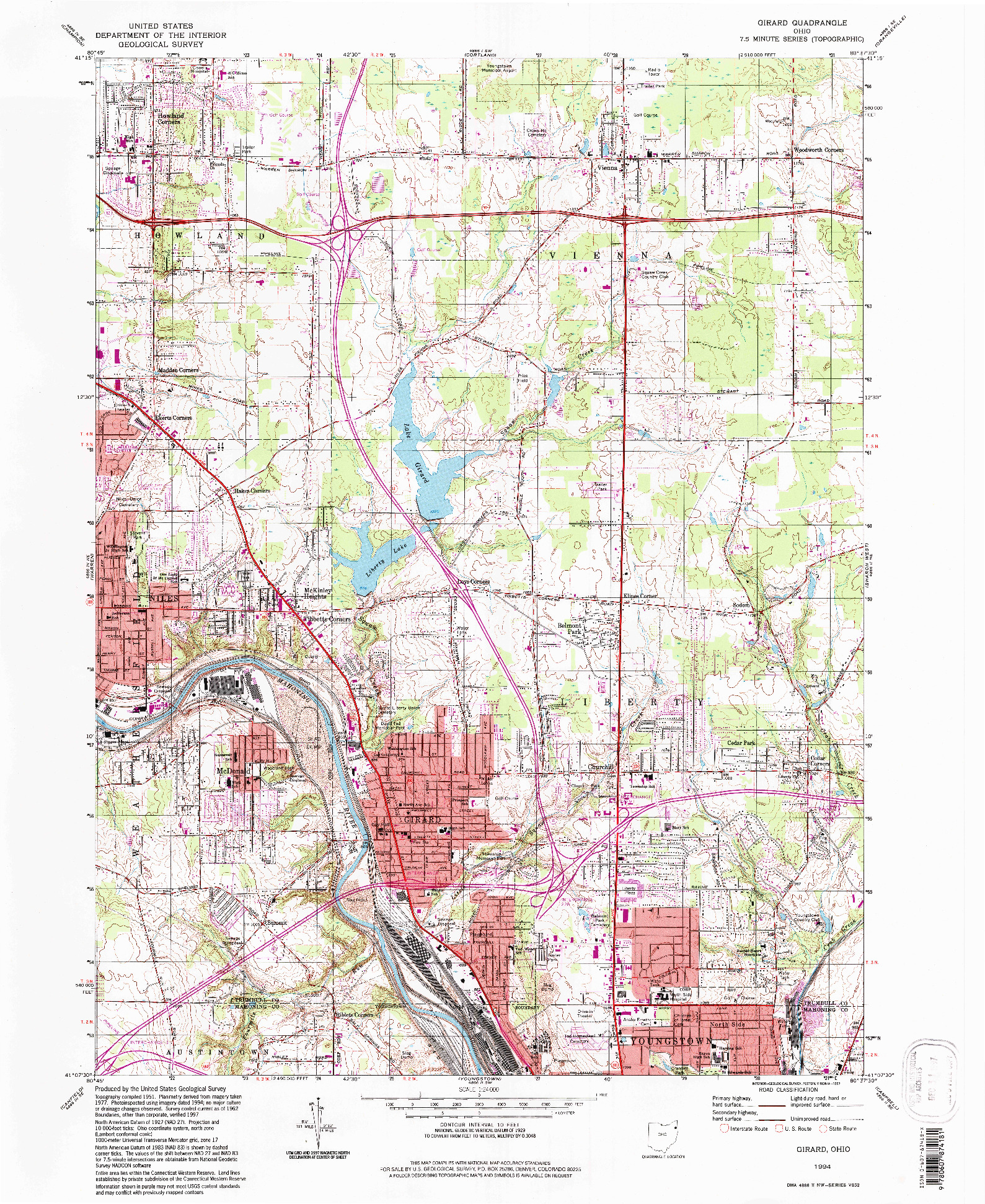 USGS 1:24000-SCALE QUADRANGLE FOR GIRARD, OH 1994