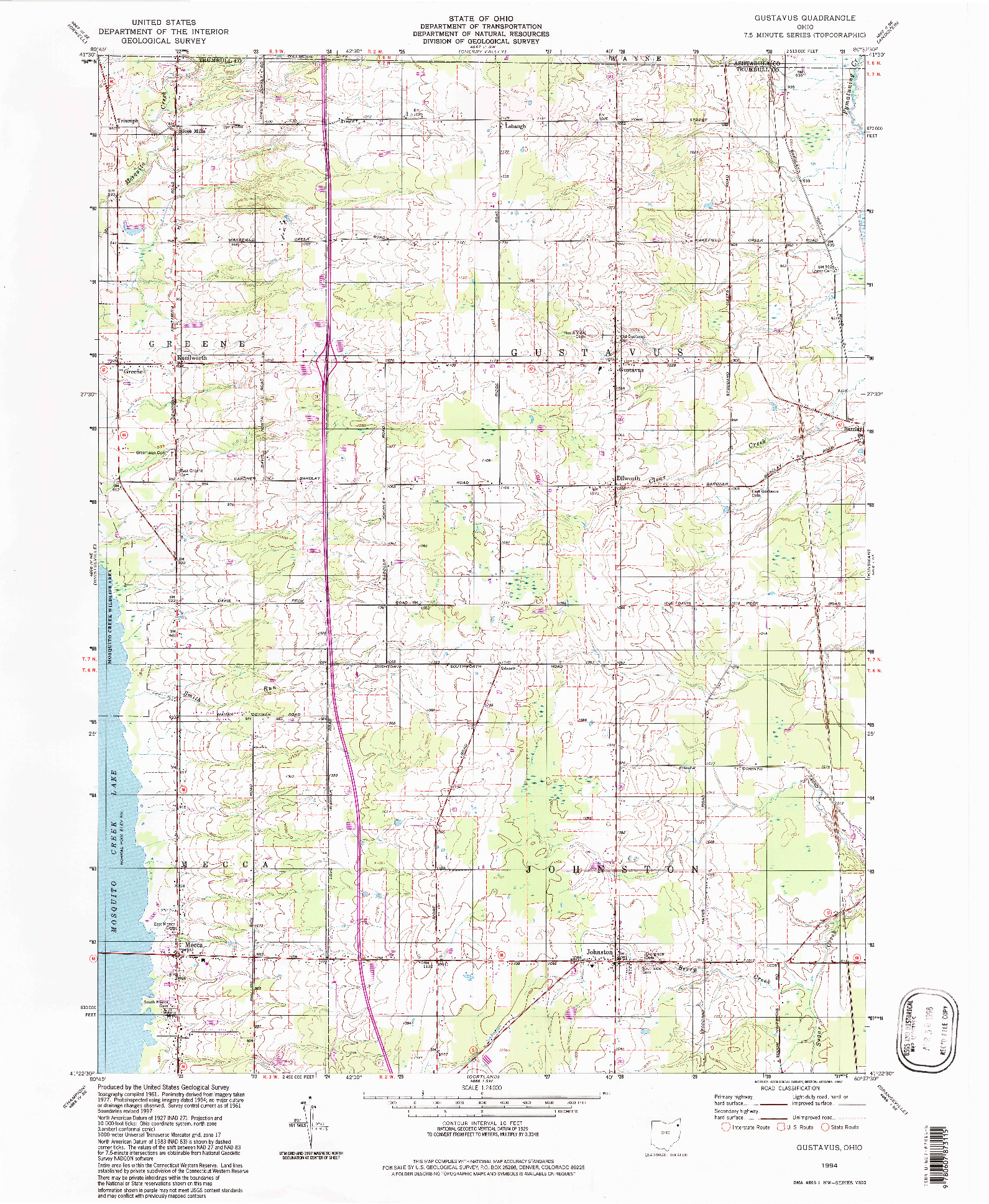 USGS 1:24000-SCALE QUADRANGLE FOR GUSTAVUS, OH 1994