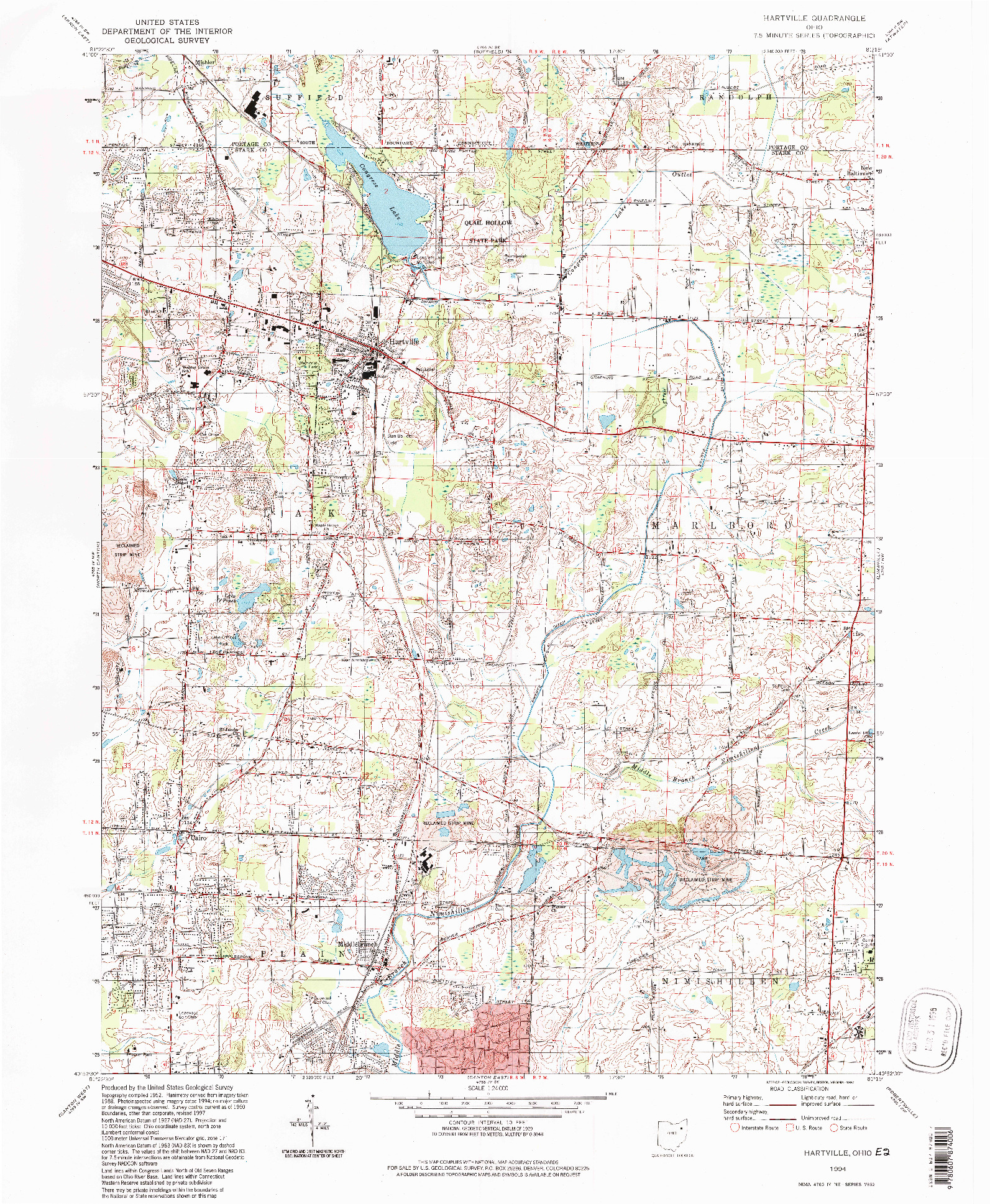 USGS 1:24000-SCALE QUADRANGLE FOR HARTVILLE, OH 1994