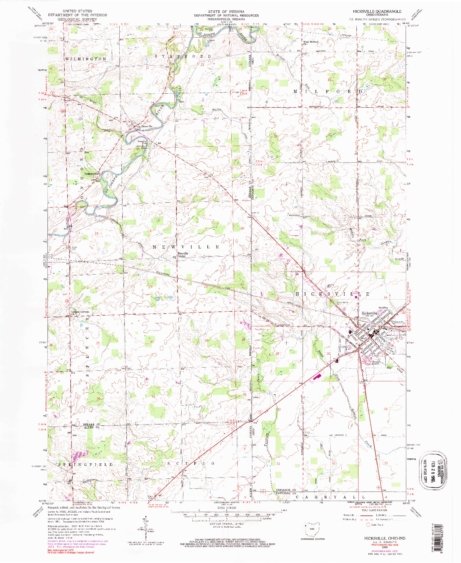 USGS 1:24000-SCALE QUADRANGLE FOR HICKSVILLE, OH 1958