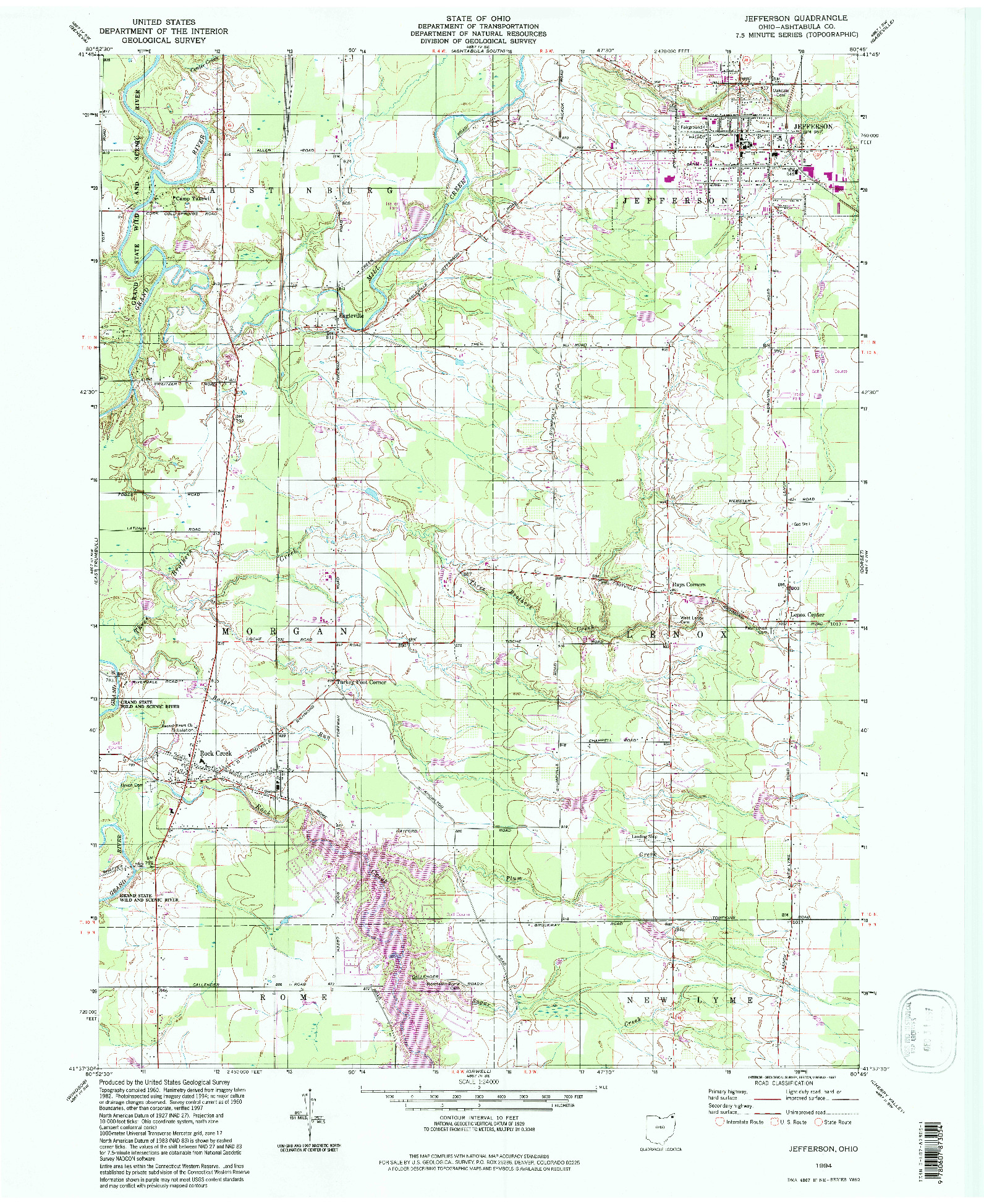 USGS 1:24000-SCALE QUADRANGLE FOR JEFFERSON, OH 1994