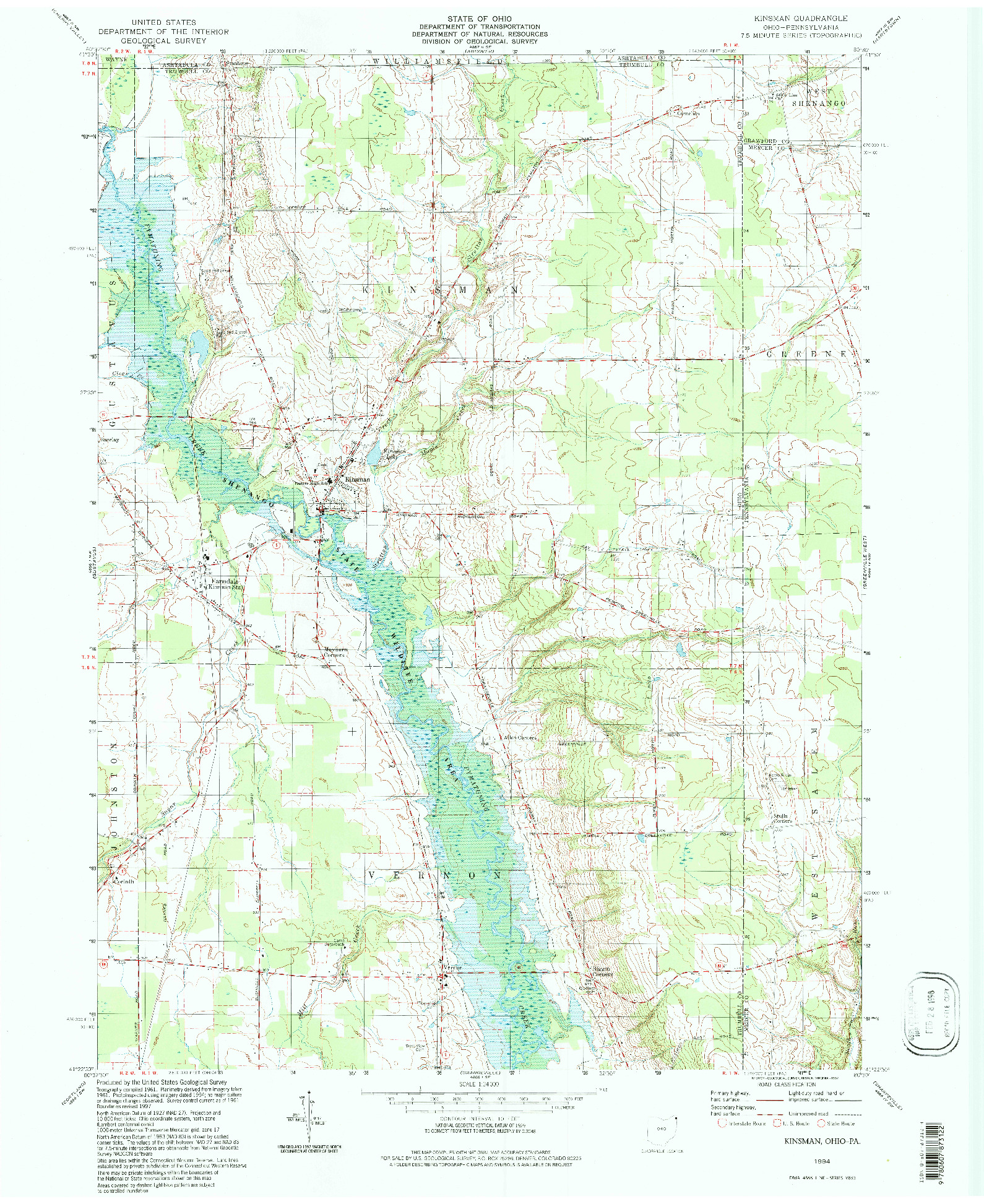 USGS 1:24000-SCALE QUADRANGLE FOR KINSMAN, OH 1994