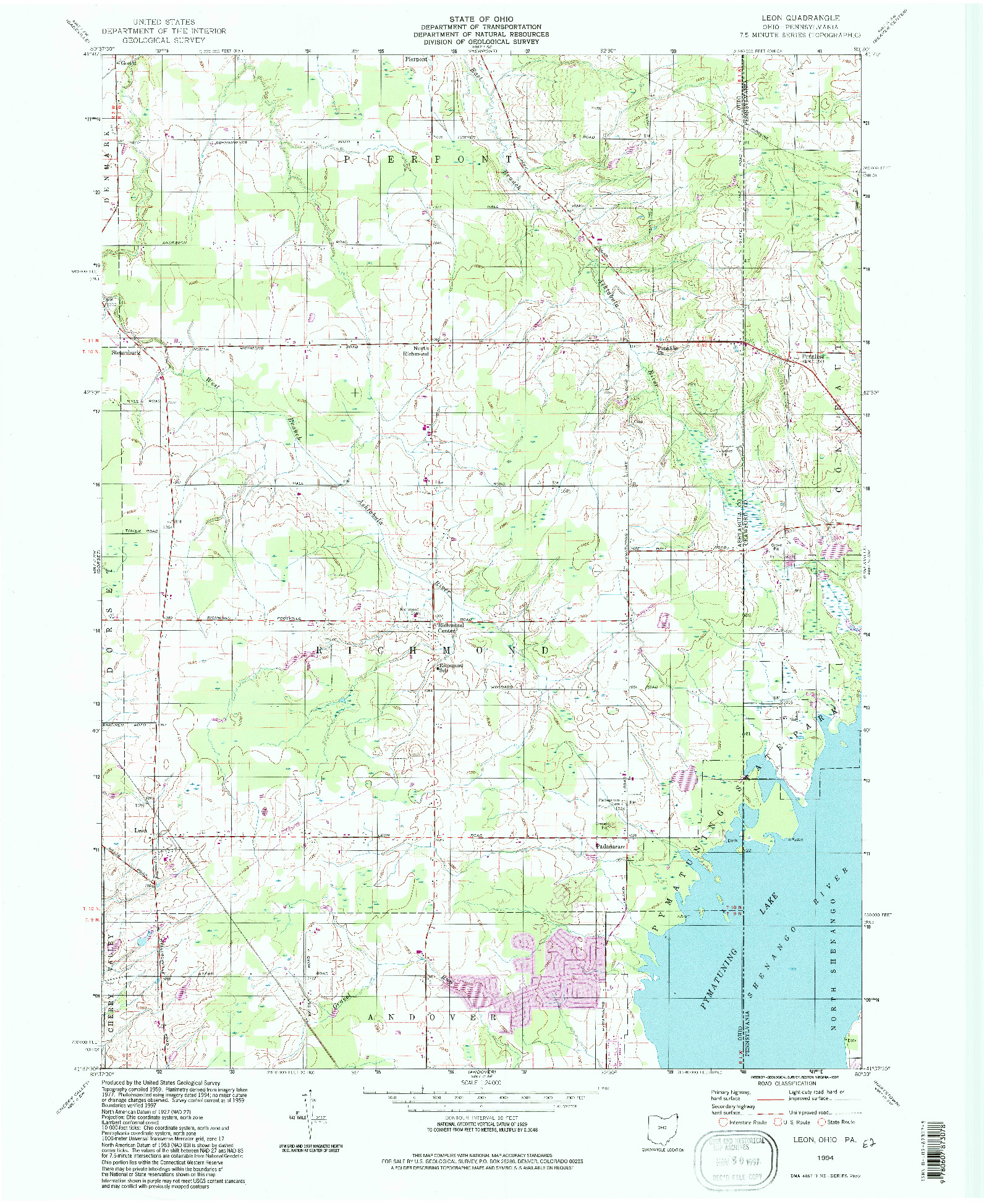 USGS 1:24000-SCALE QUADRANGLE FOR LEON, OH 1994