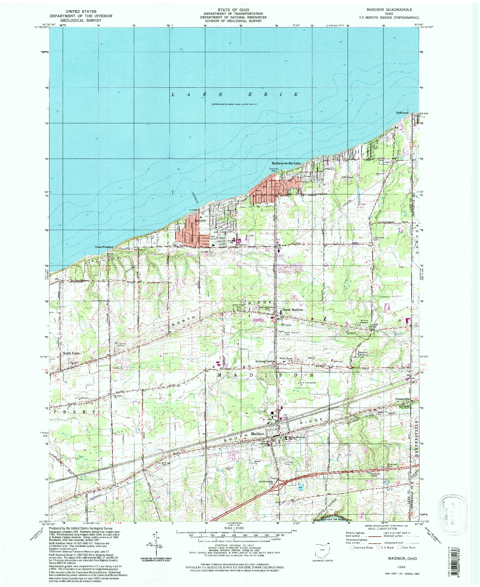 USGS 1:24000-SCALE QUADRANGLE FOR MADISON, OH 1994