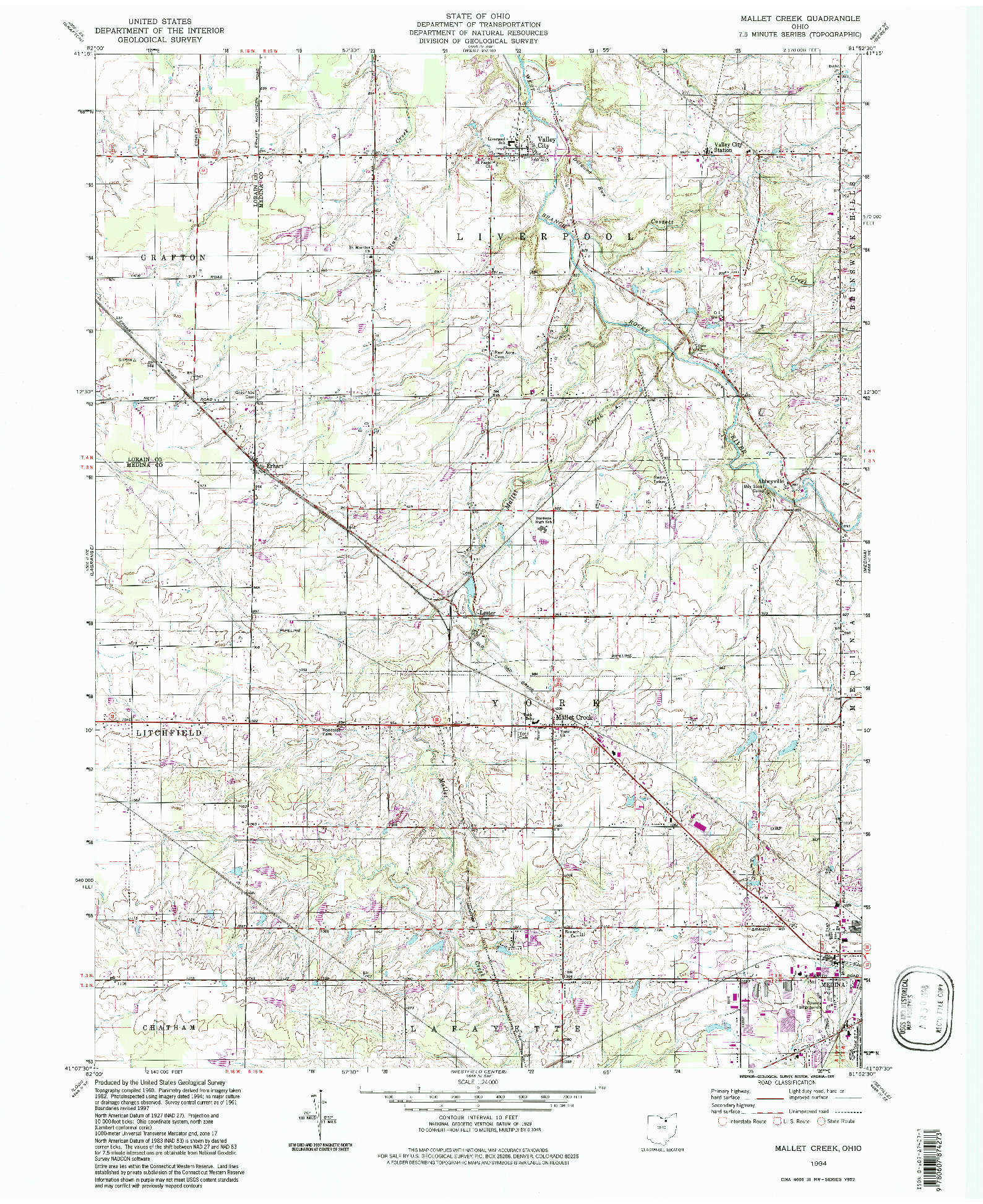 USGS 1:24000-SCALE QUADRANGLE FOR MALLET CREEK, OH 1994