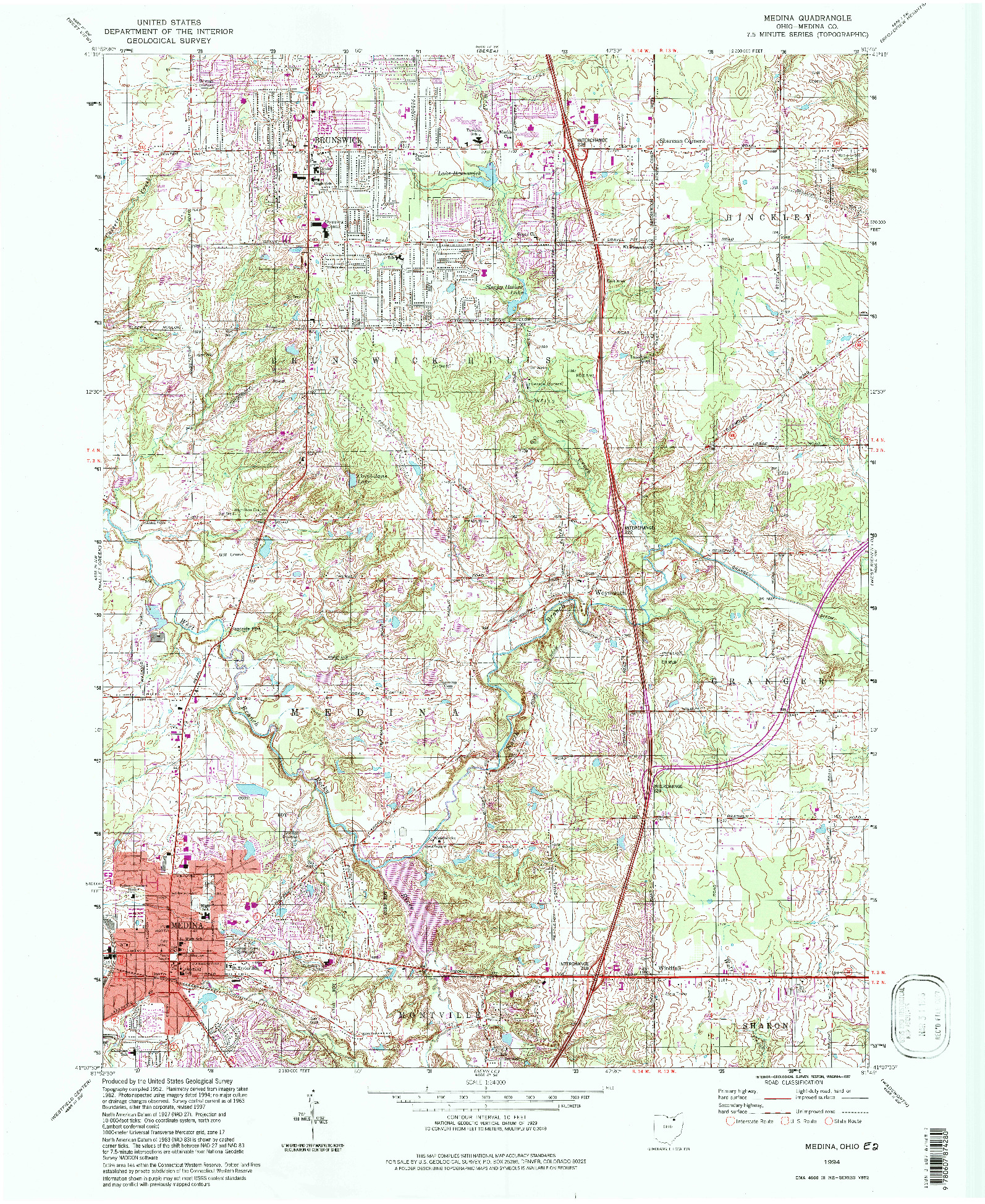 USGS 1:24000-SCALE QUADRANGLE FOR MEDINA, OH 1994