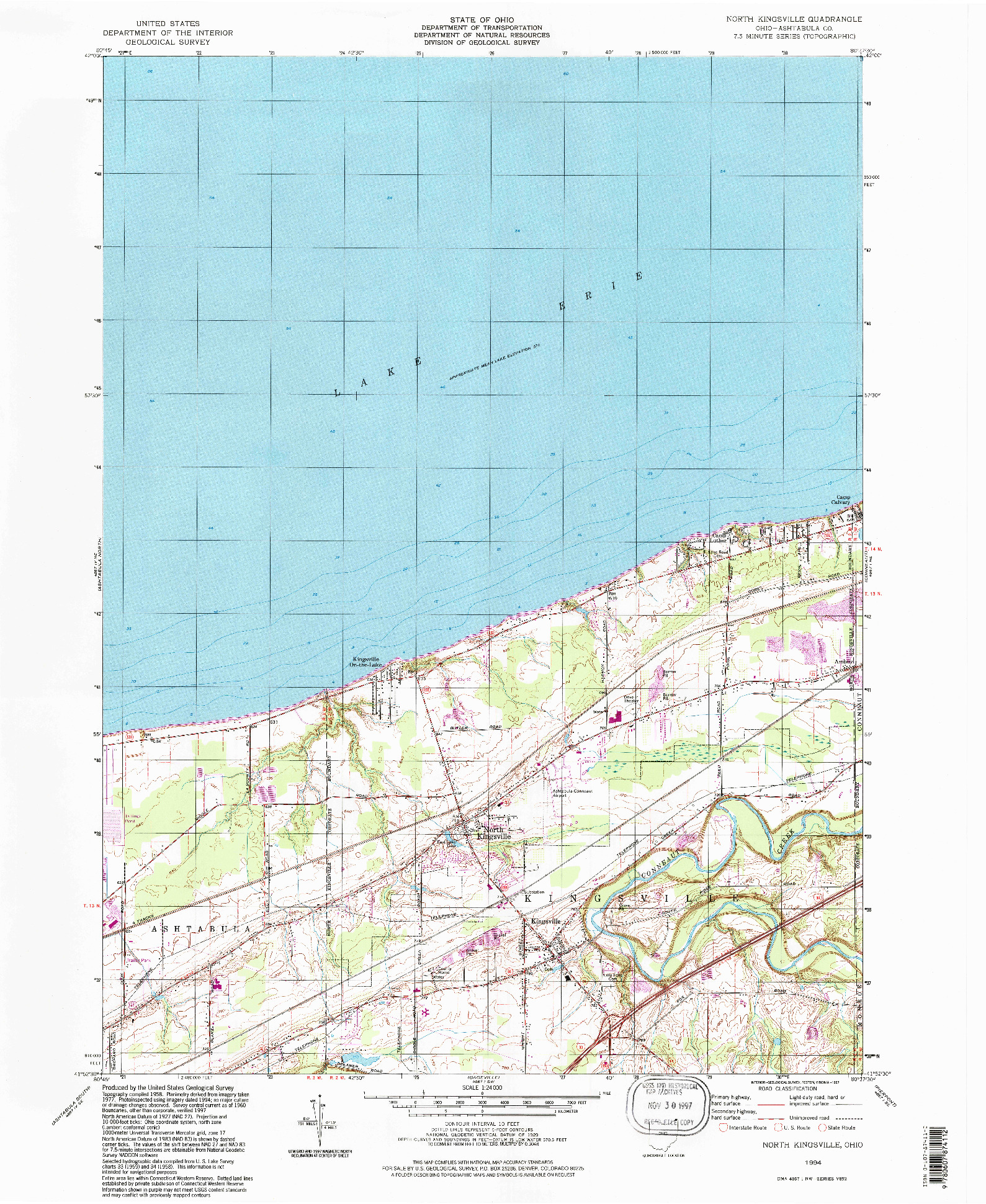 USGS 1:24000-SCALE QUADRANGLE FOR NORTH KINGSVILLE, OH 1994