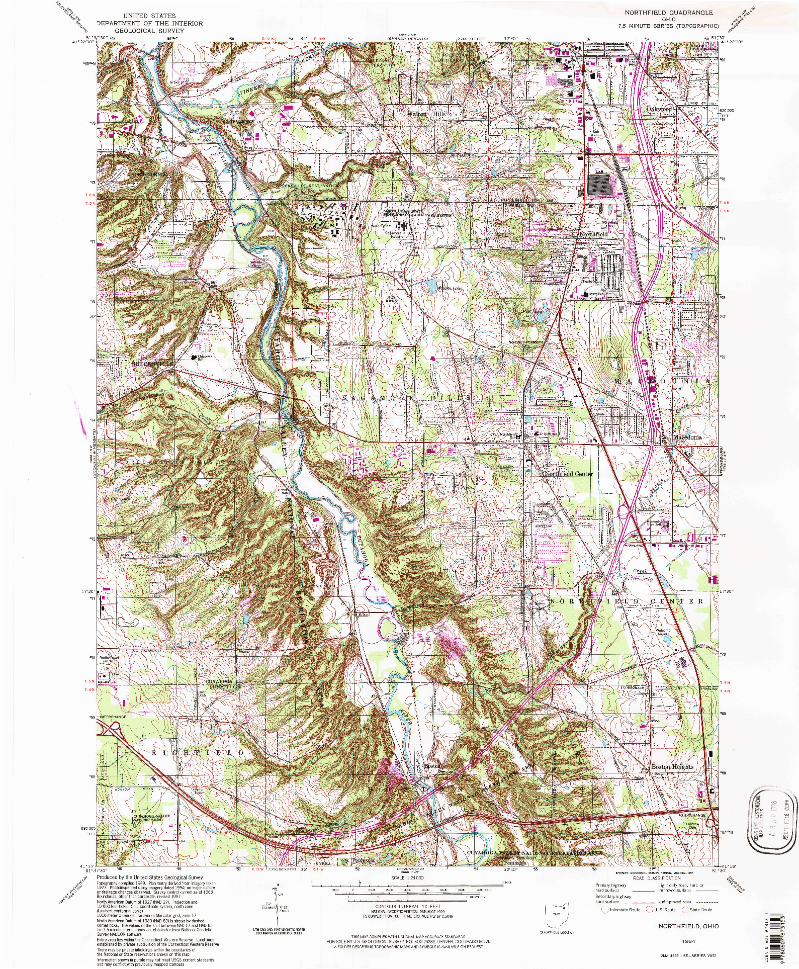 USGS 1:24000-SCALE QUADRANGLE FOR NORTHFIELD, OH 1994