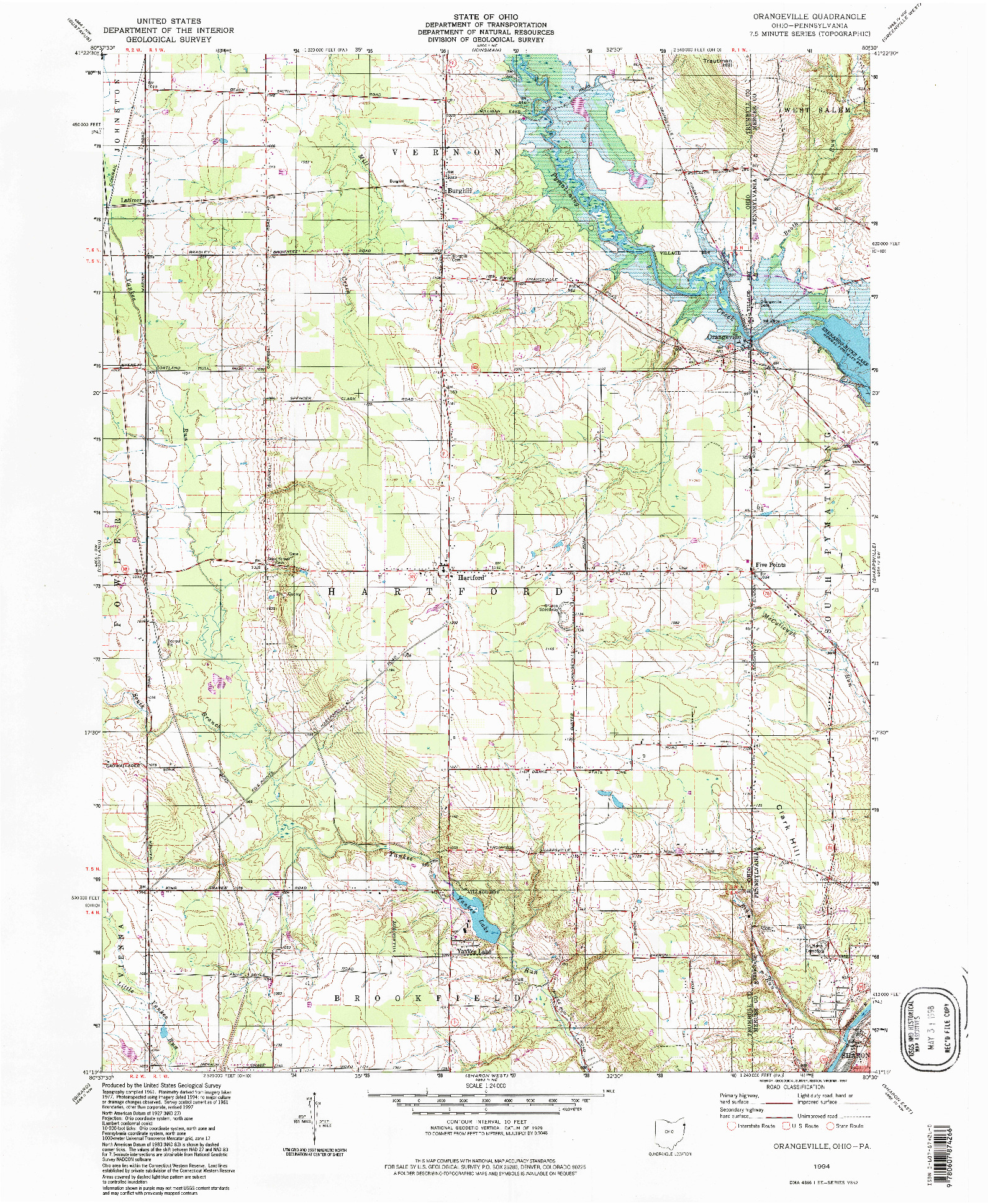 USGS 1:24000-SCALE QUADRANGLE FOR ORANGEVILLE, OH 1994