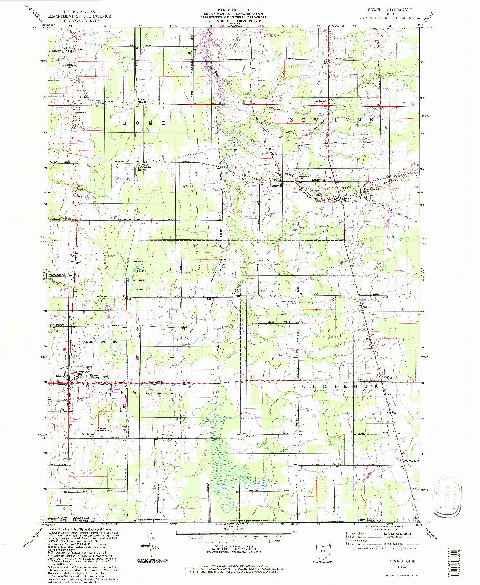 USGS 1:24000-SCALE QUADRANGLE FOR ORWELL, OH 1994