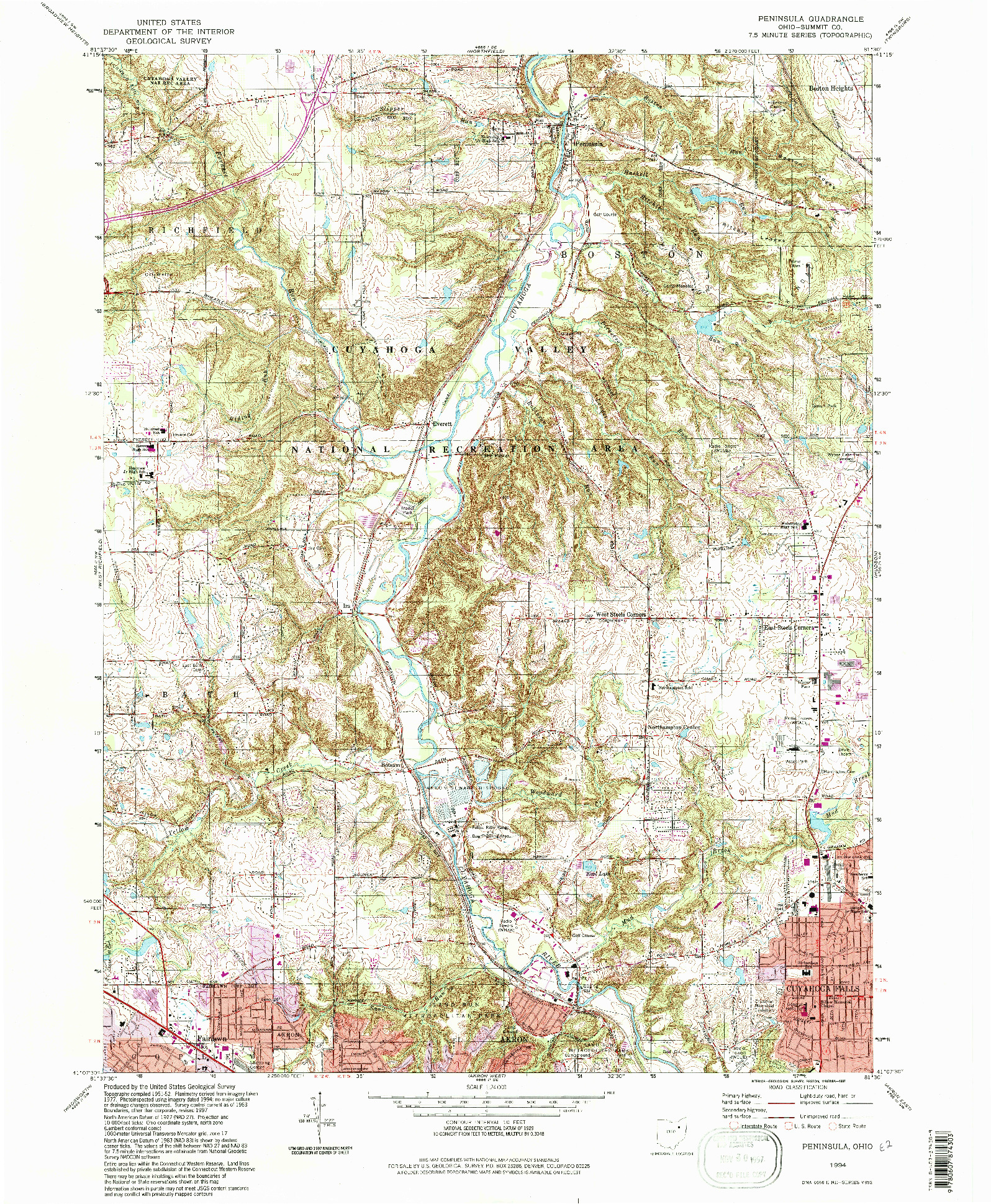 USGS 1:24000-SCALE QUADRANGLE FOR PENINSULA, OH 1994