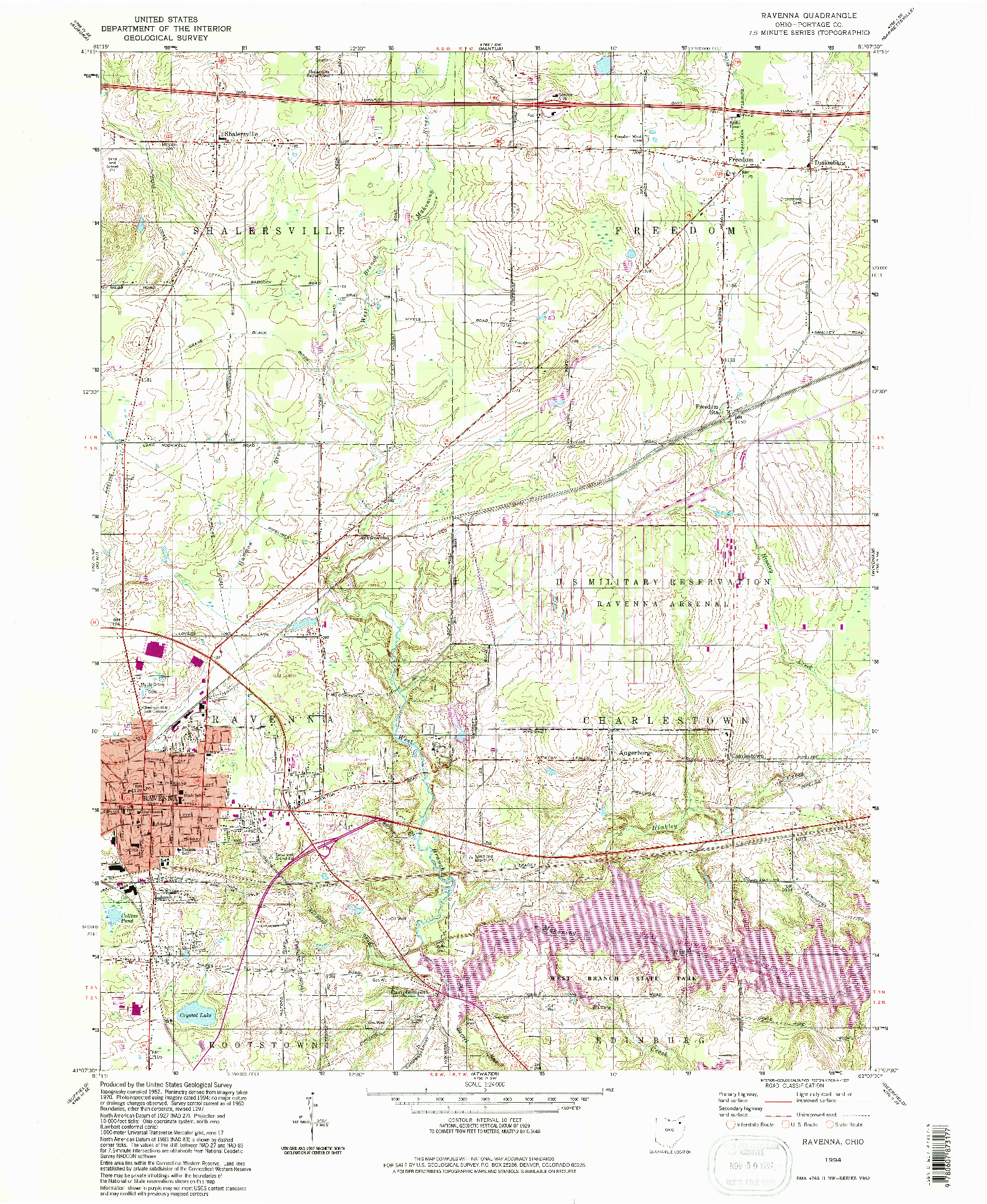 USGS 1:24000-SCALE QUADRANGLE FOR RAVENNA, OH 1994