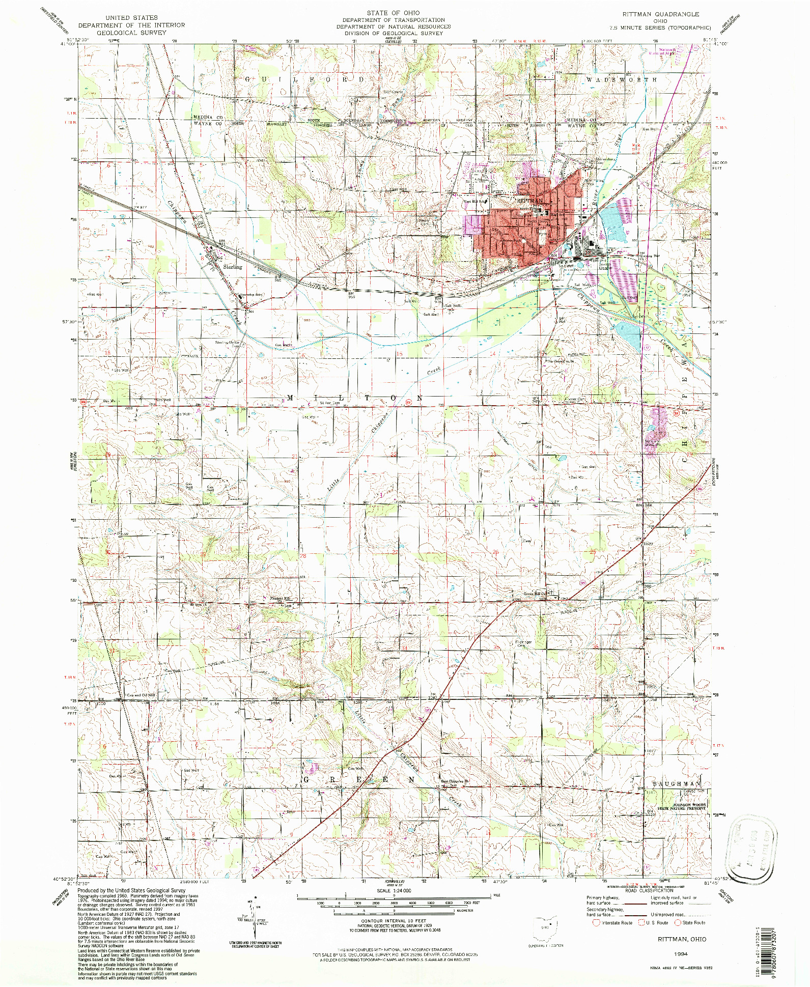 USGS 1:24000-SCALE QUADRANGLE FOR RITTMAN, OH 1994