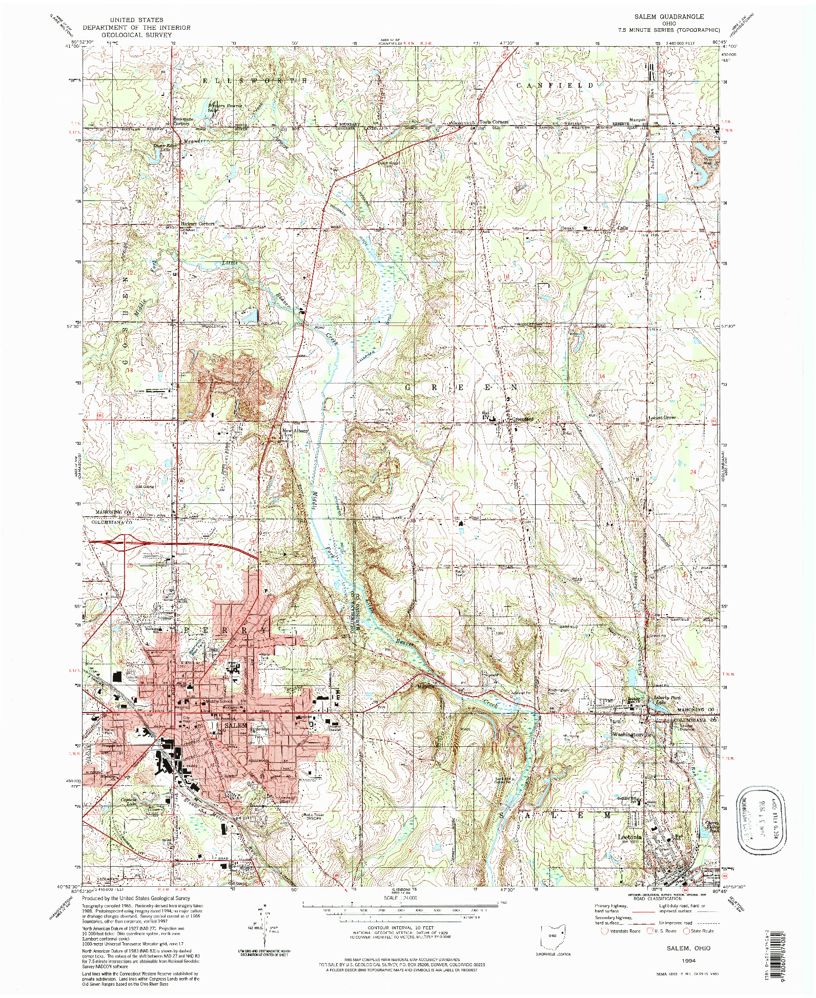 USGS 1:24000-SCALE QUADRANGLE FOR SALEM, OH 1994