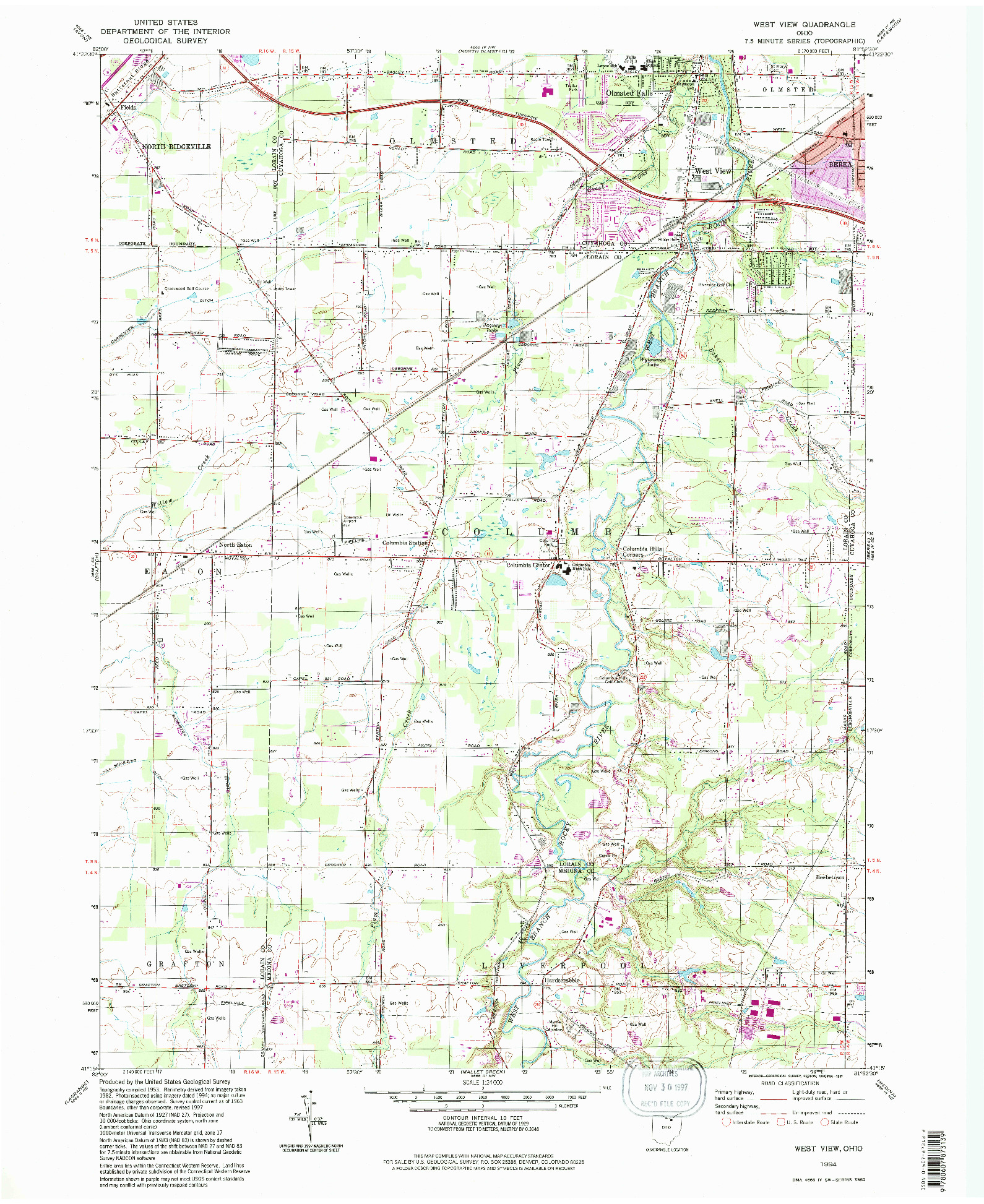 USGS 1:24000-SCALE QUADRANGLE FOR WEST VIEW, OH 1994