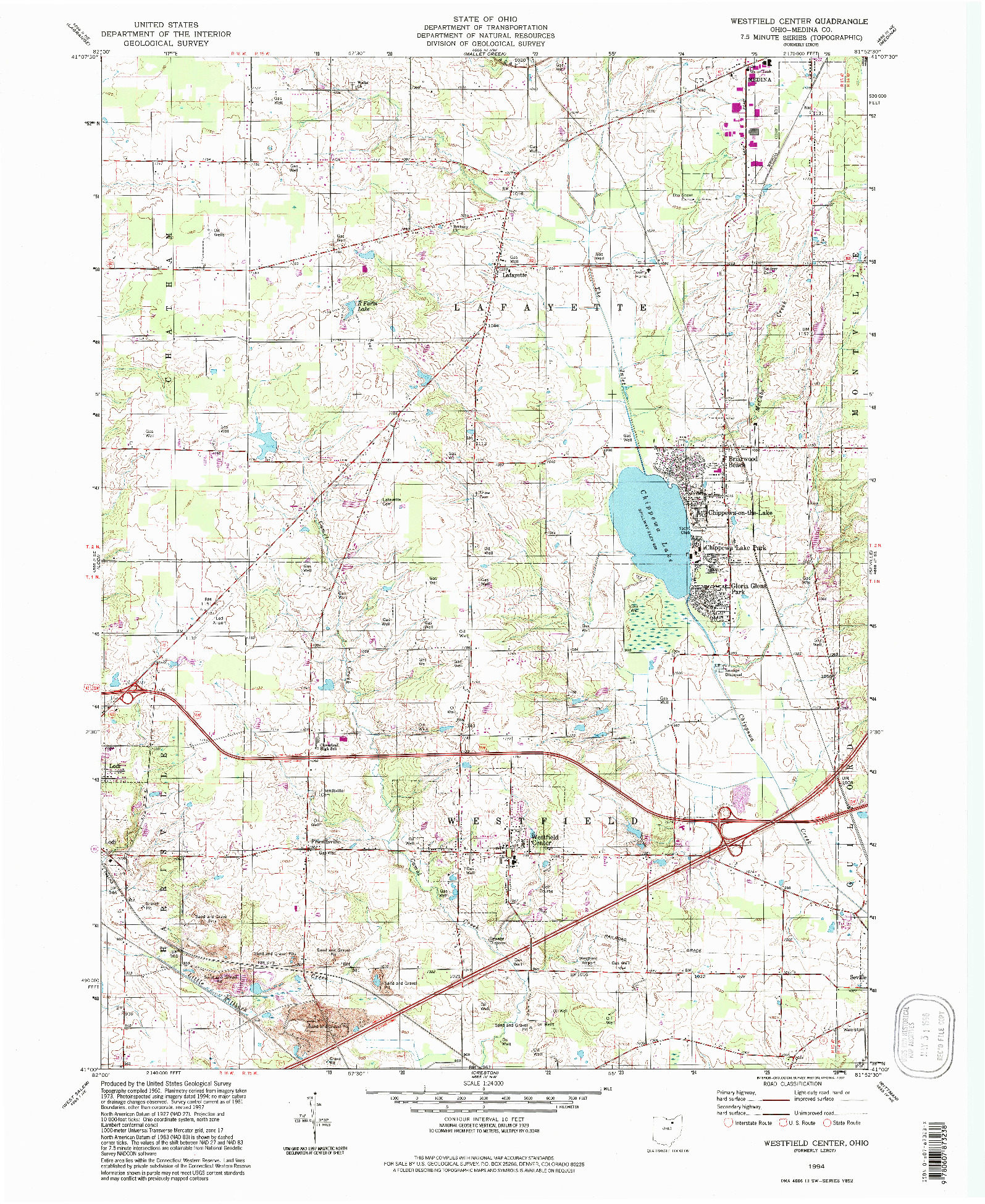 USGS 1:24000-SCALE QUADRANGLE FOR WESTFIELD CENTER, OH 1994
