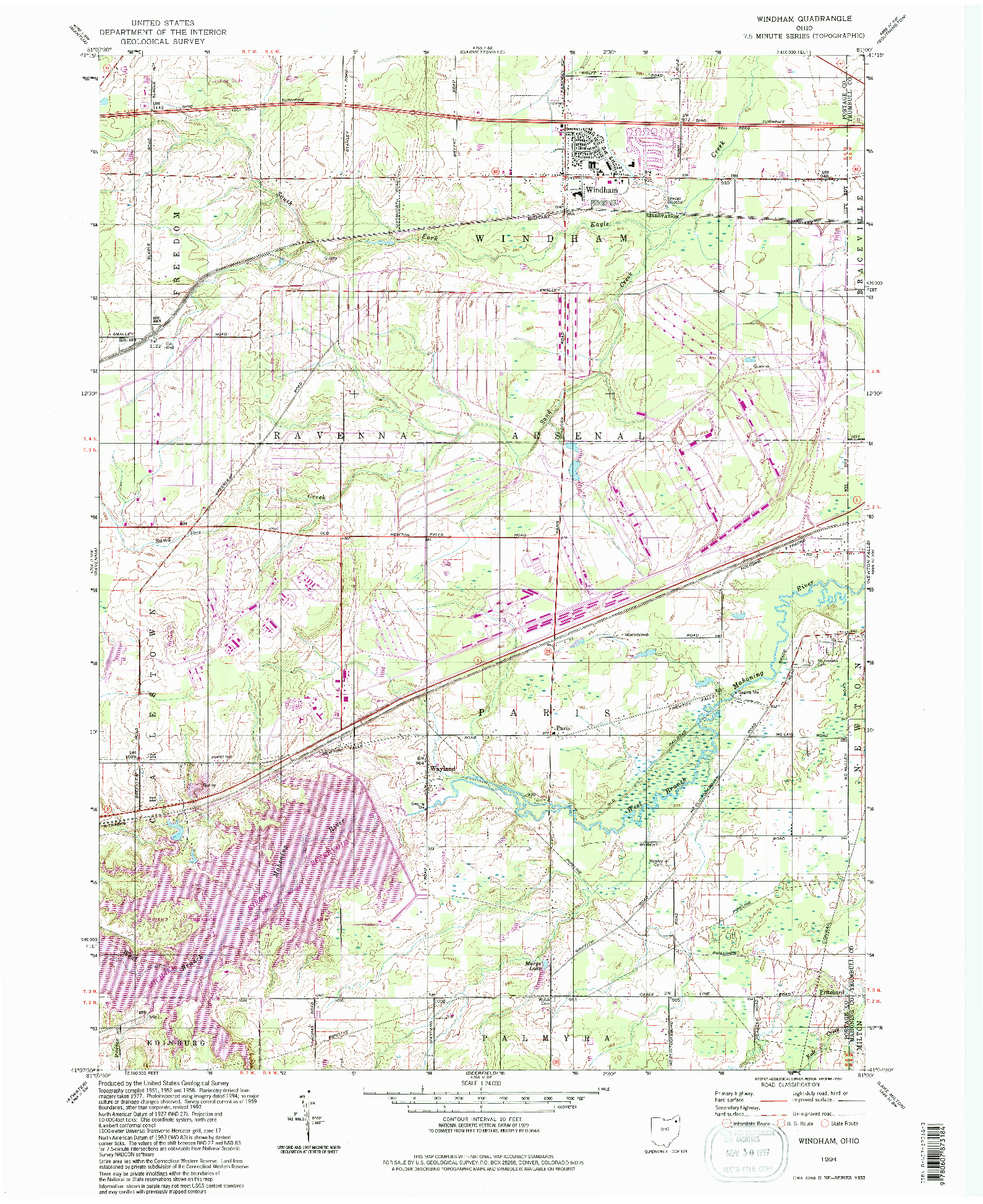 USGS 1:24000-SCALE QUADRANGLE FOR WINDHAM, OH 1994