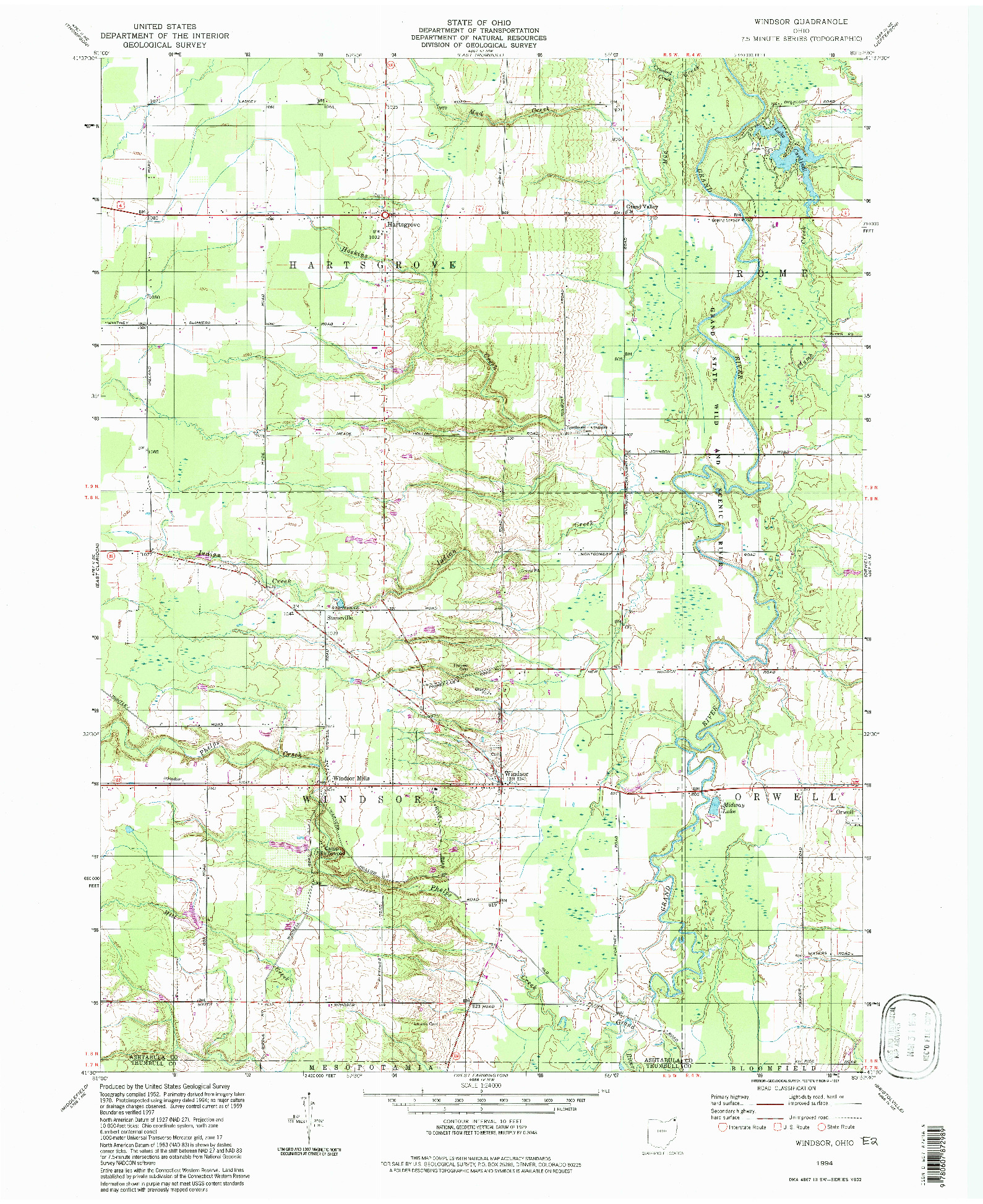 USGS 1:24000-SCALE QUADRANGLE FOR WINDSOR, OH 1994