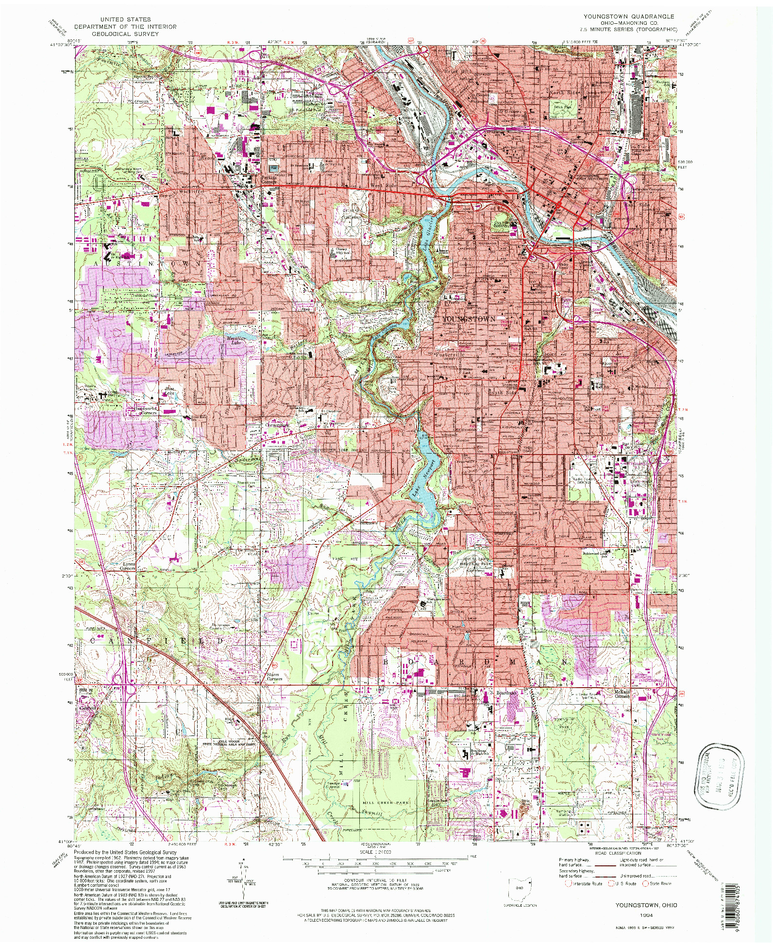 USGS 1:24000-SCALE QUADRANGLE FOR YOUNGSTOWN, OH 1994