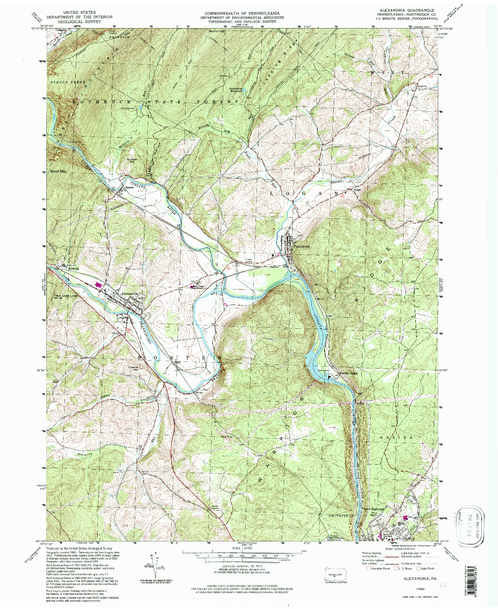 USGS 1:24000-SCALE QUADRANGLE FOR ALEXANDRIA, PA 1994