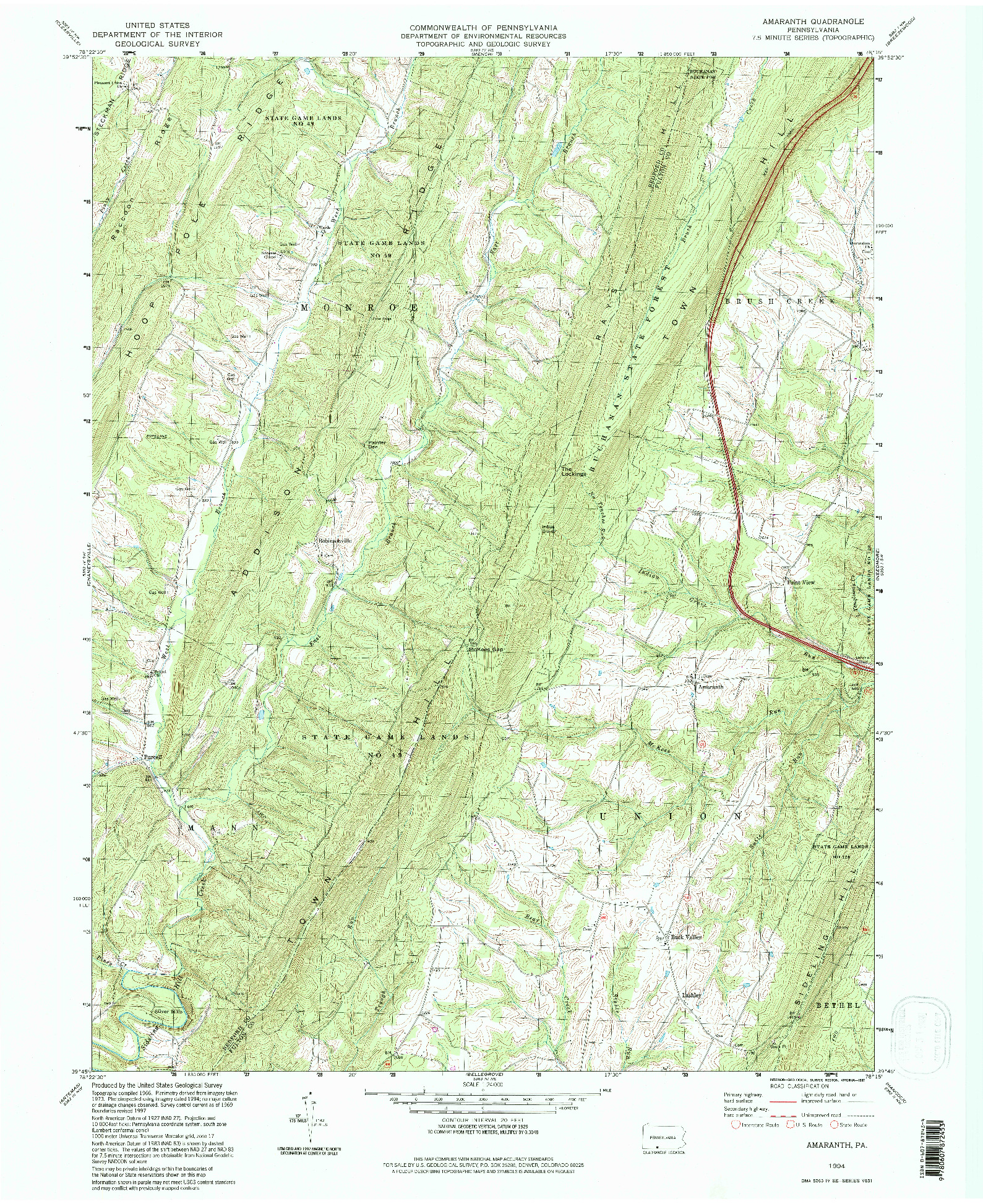 USGS 1:24000-SCALE QUADRANGLE FOR AMARANTH, PA 1994