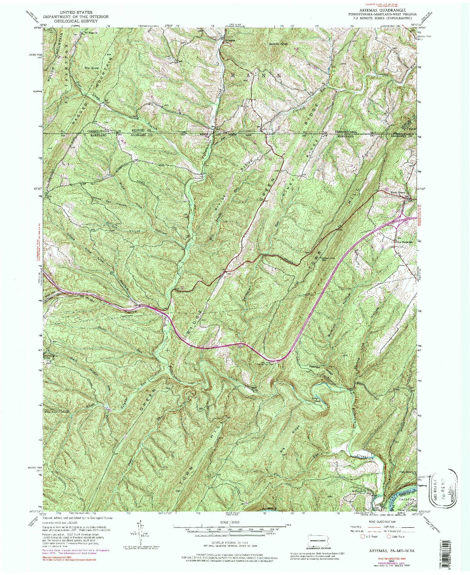 USGS 1:24000-SCALE QUADRANGLE FOR ARTEMAS, PA 1950