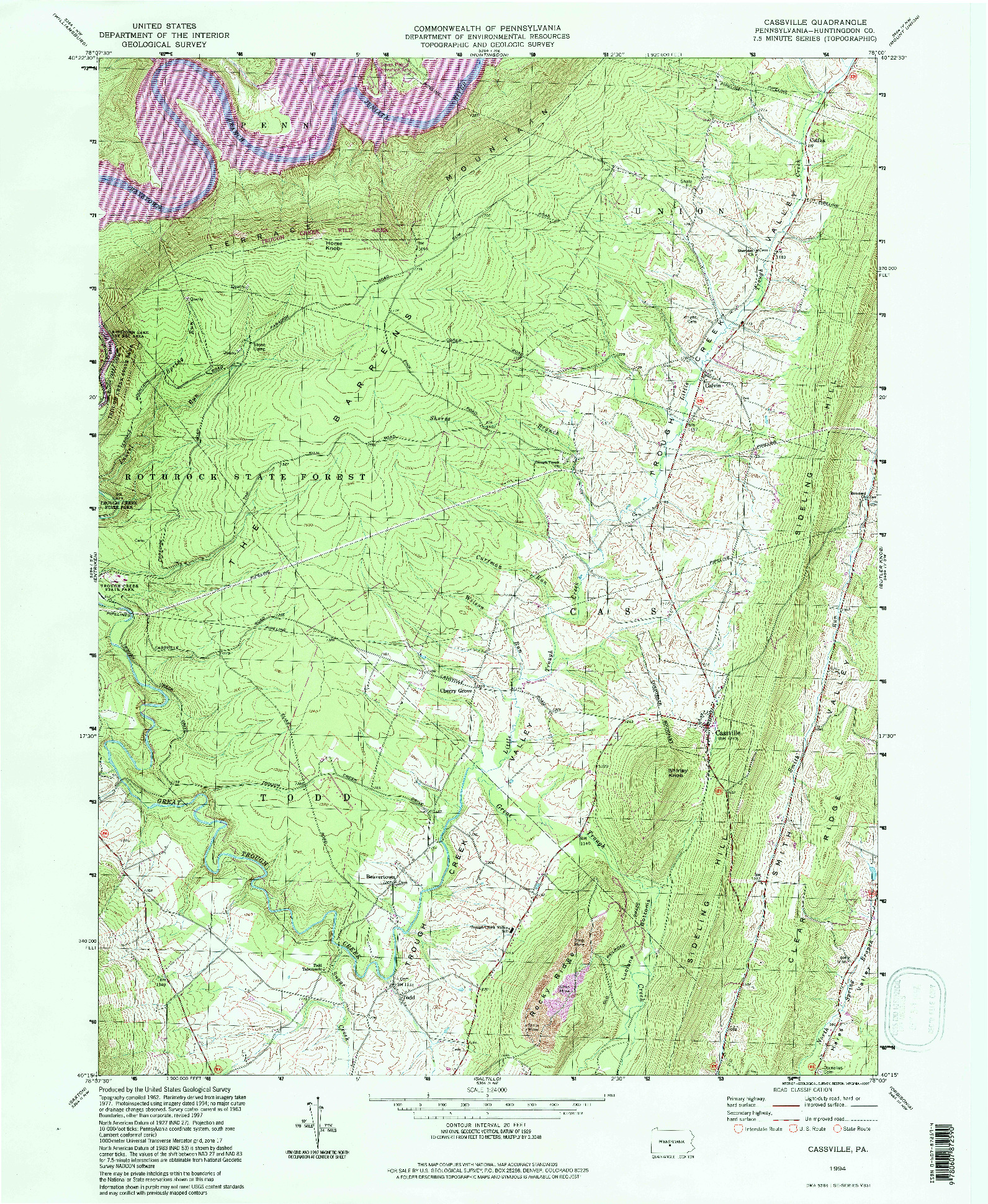 USGS 1:24000-SCALE QUADRANGLE FOR CASSVILLE, PA 1994