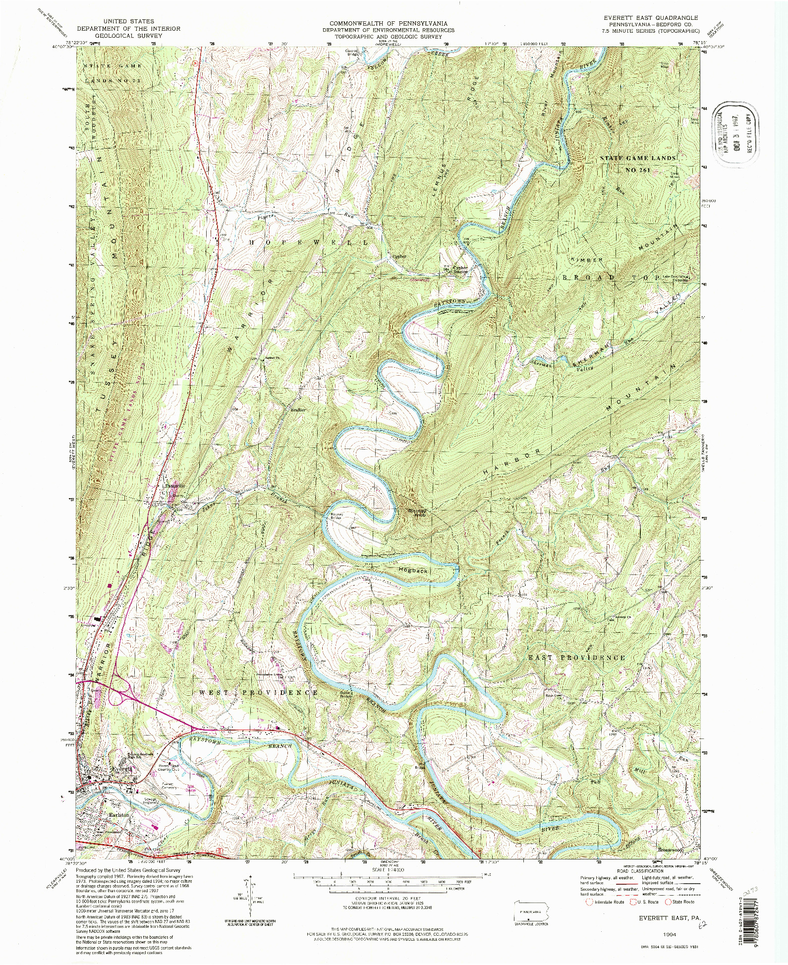 USGS 1:24000-SCALE QUADRANGLE FOR EVERETT EAST, PA 1994