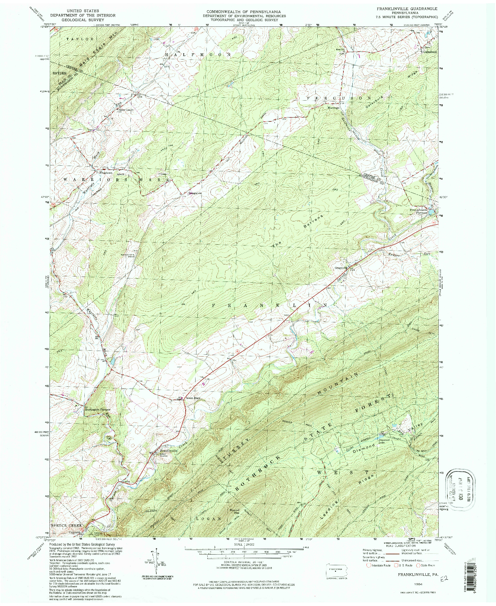 USGS 1:24000-SCALE QUADRANGLE FOR FRANKLINVILLE, PA 1994