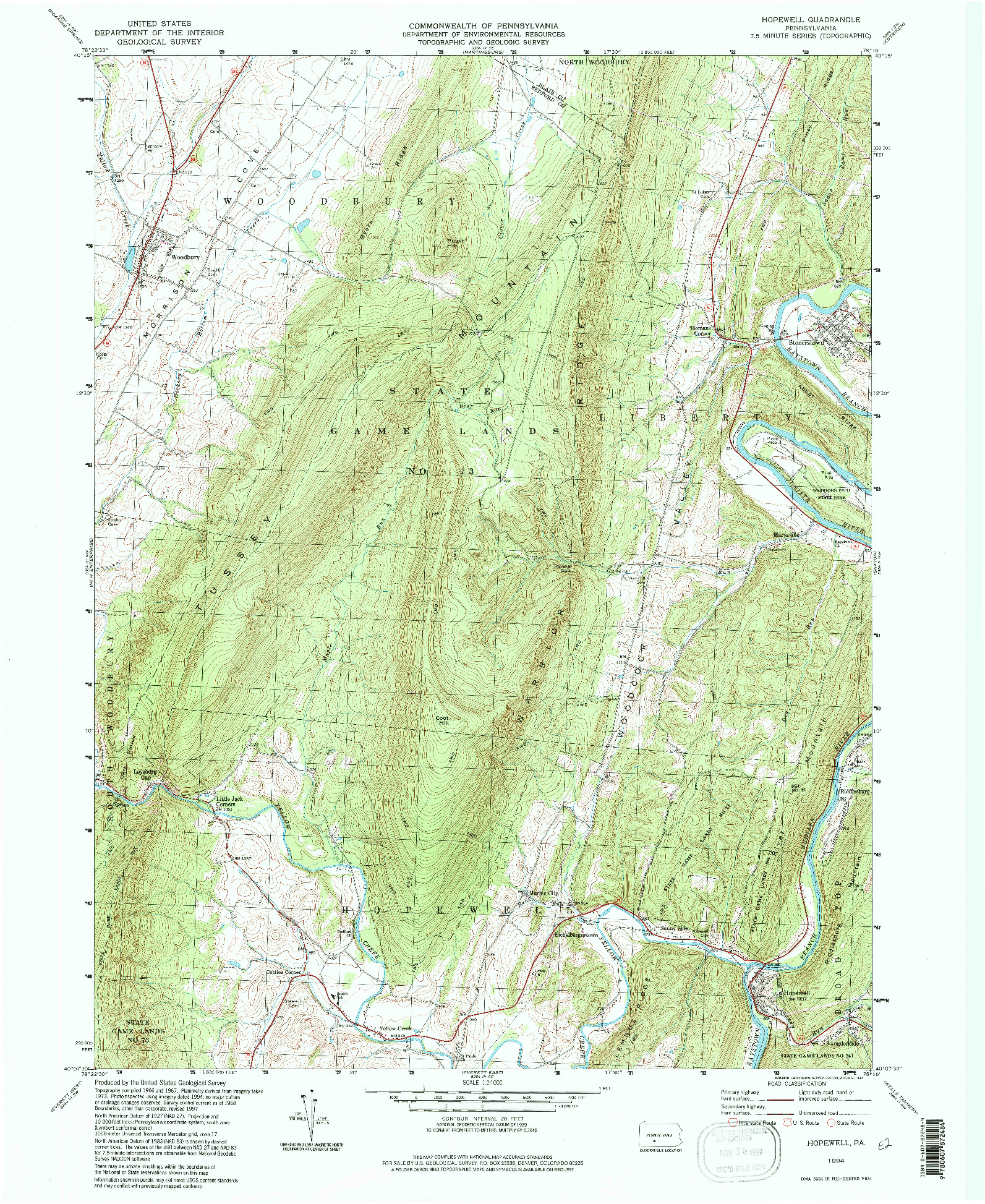 USGS 1:24000-SCALE QUADRANGLE FOR HOPEWELL, PA 1994