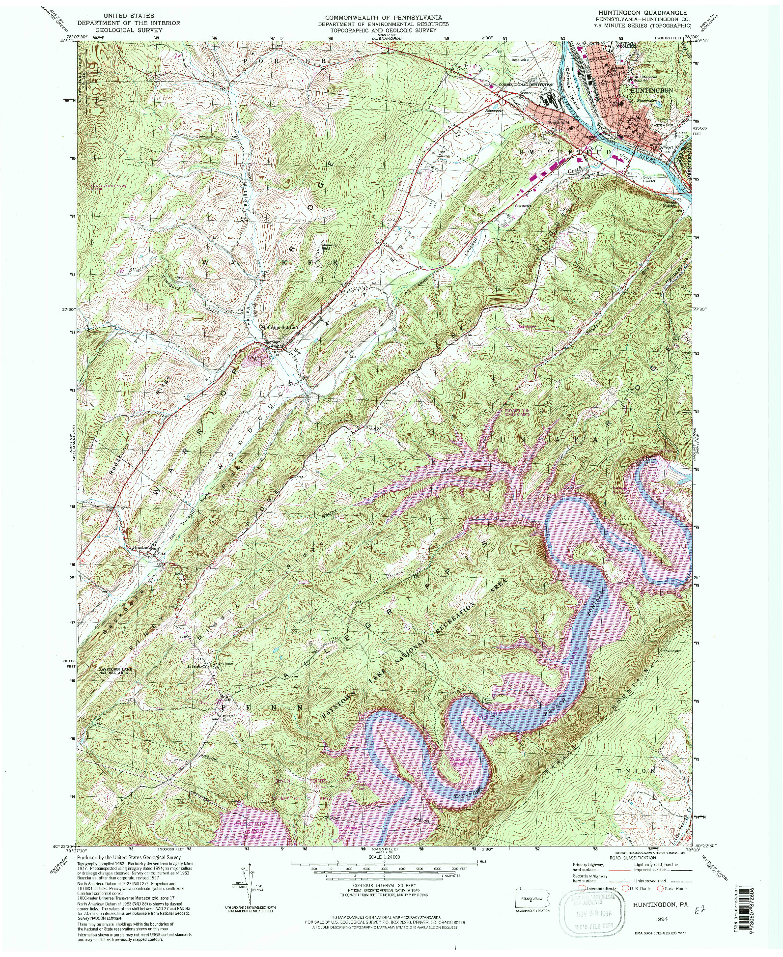 USGS 1:24000-SCALE QUADRANGLE FOR HUNTINGDON, PA 1994