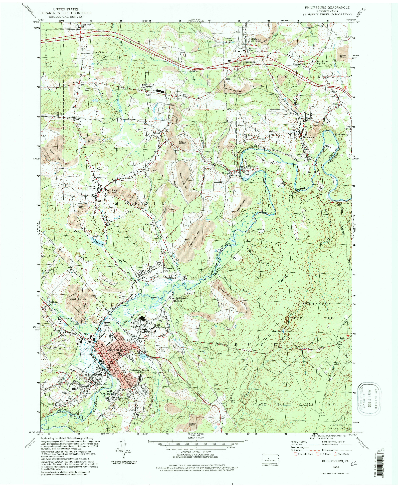 USGS 1:24000-SCALE QUADRANGLE FOR PHILIPSBURG, PA 1994