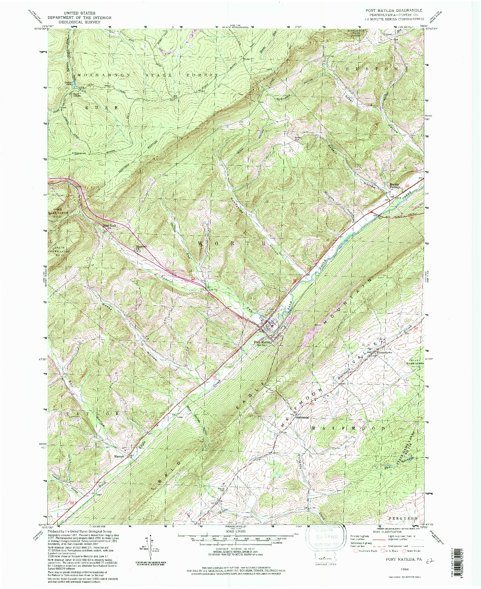 USGS 1:24000-SCALE QUADRANGLE FOR PORT MATILDA, PA 1994