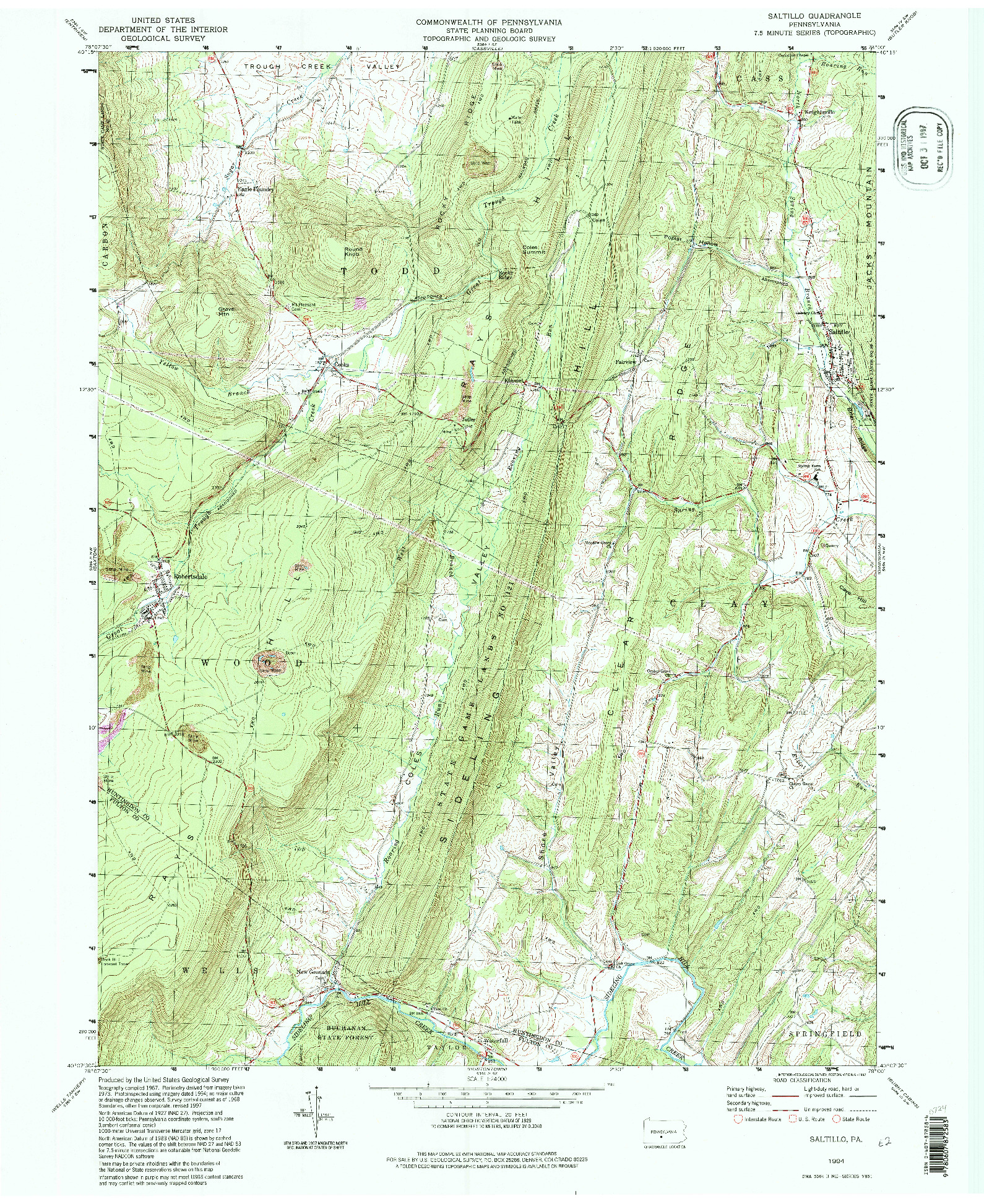 USGS 1:24000-SCALE QUADRANGLE FOR SALTILLO, PA 1994